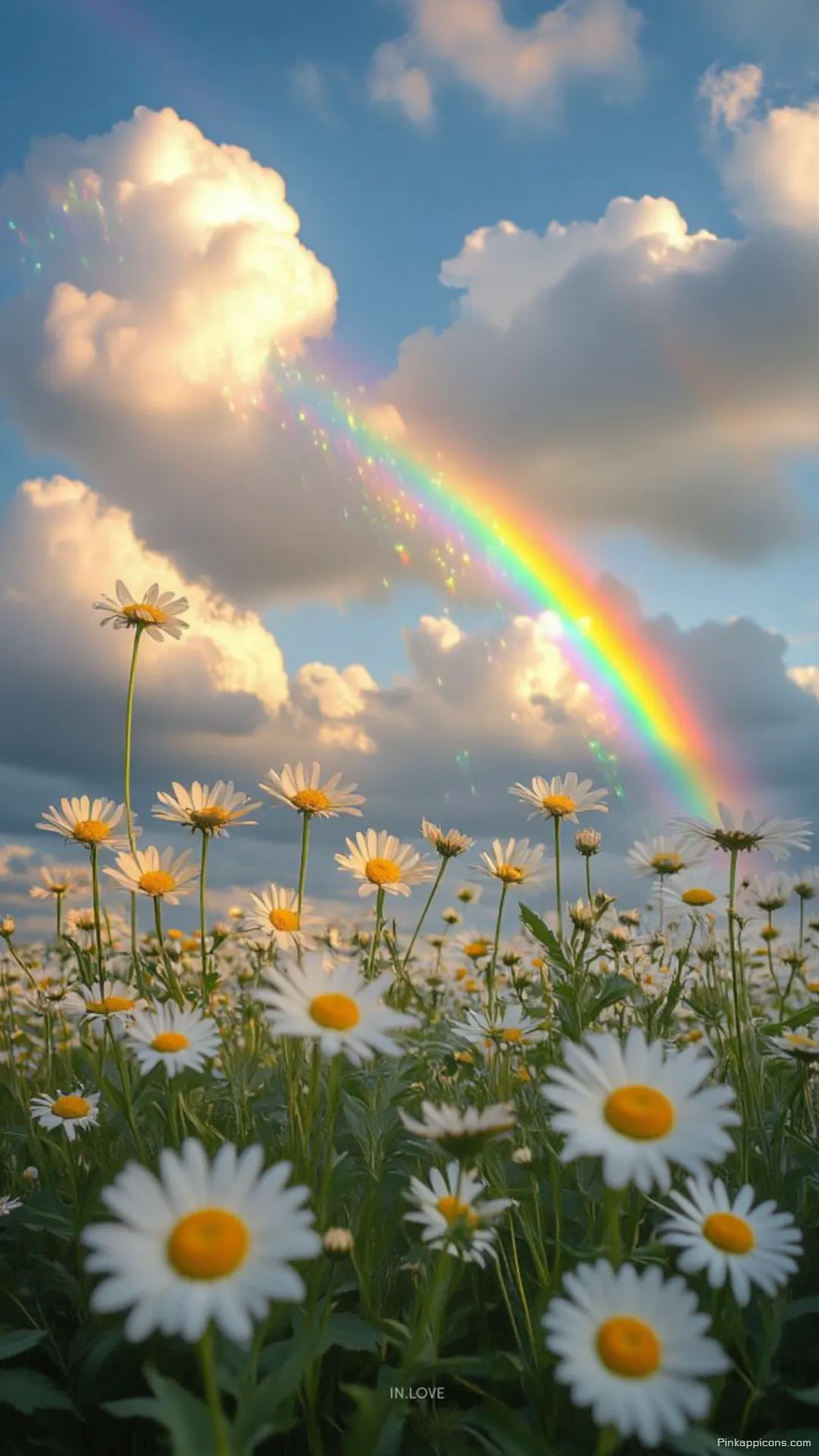 Pastel Rainbow Wallpaper Over a Field of Daisies Pastel Rainbow Wallpaper Over a Field of Daisies