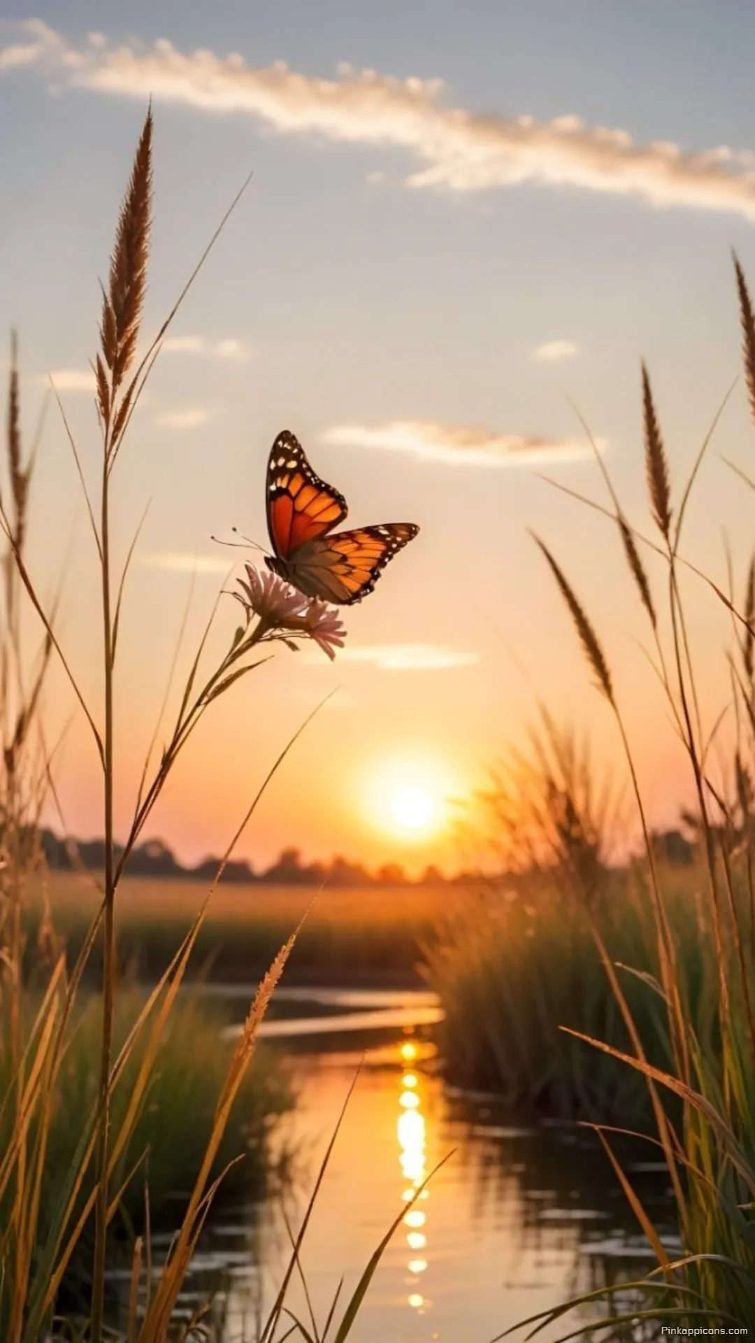 Peaceful Nature Wallpaper with a Butterfly over a Calm River Peaceful Nature Wallpaper with a Butterfly over a Calm River