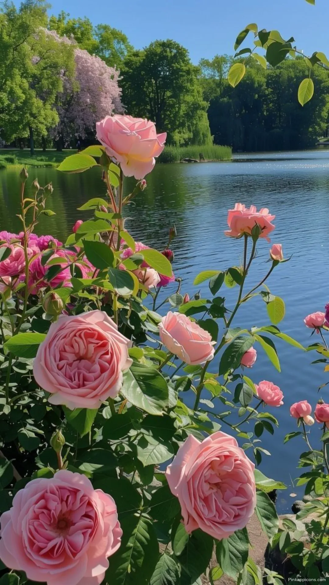 Pink Rose Garden Spring Wallpaper for Phone Pink Rose Garden Spring Wallpaper for Phone