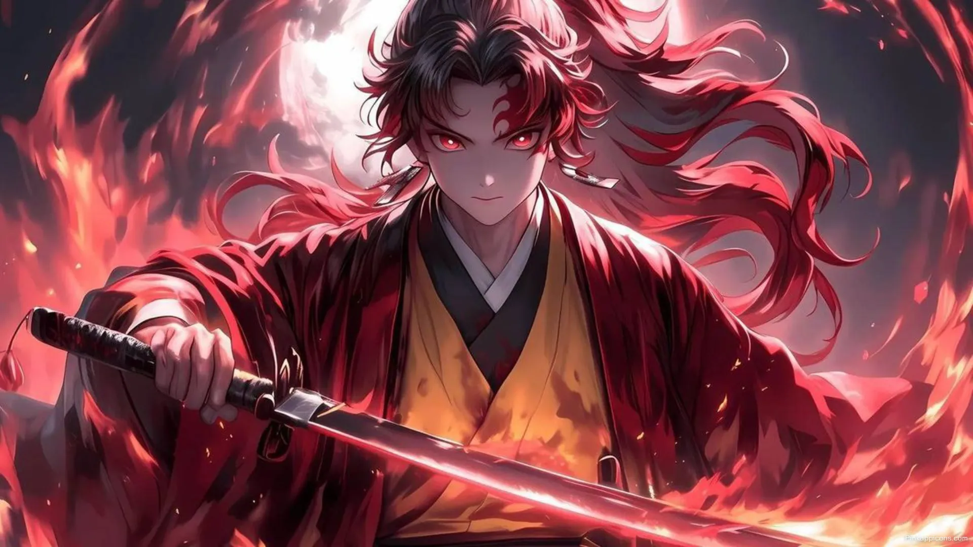 Powerful Anime Wallpaper for Laptop Red Haired Swordsman in Flames for a Dynamic Mobile Display Powerful Anime Wallpaper for Laptop Red-Haired Swordsman in Flames for a Dynamic Mobile Display