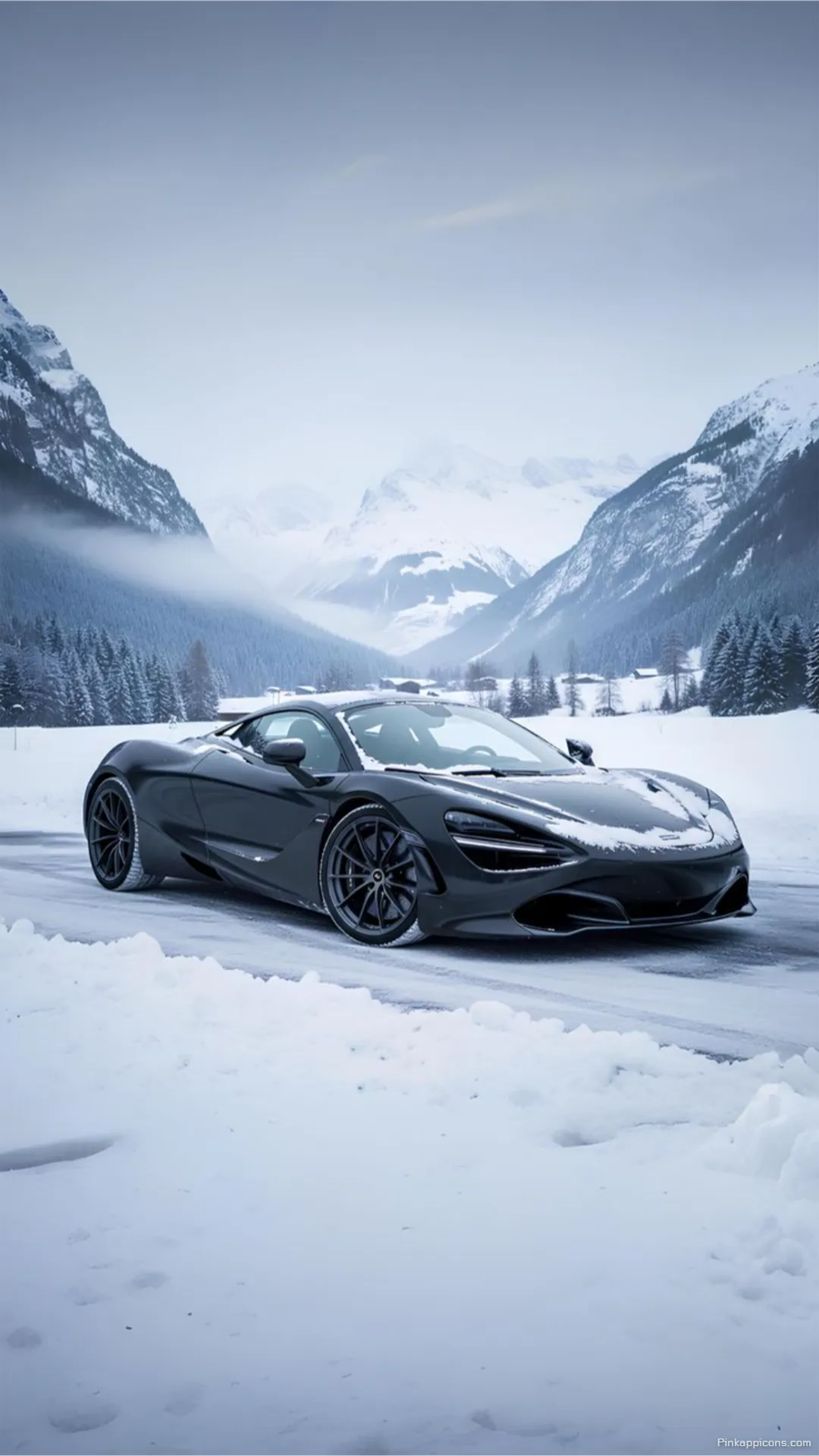 Powerful McLaren Supercar Wallpaper on a Snow Covered Road Dynamic Mobile Display Powerful McLaren Supercar Wallpaper on a Snow-Covered Road – Dynamic Mobile Display