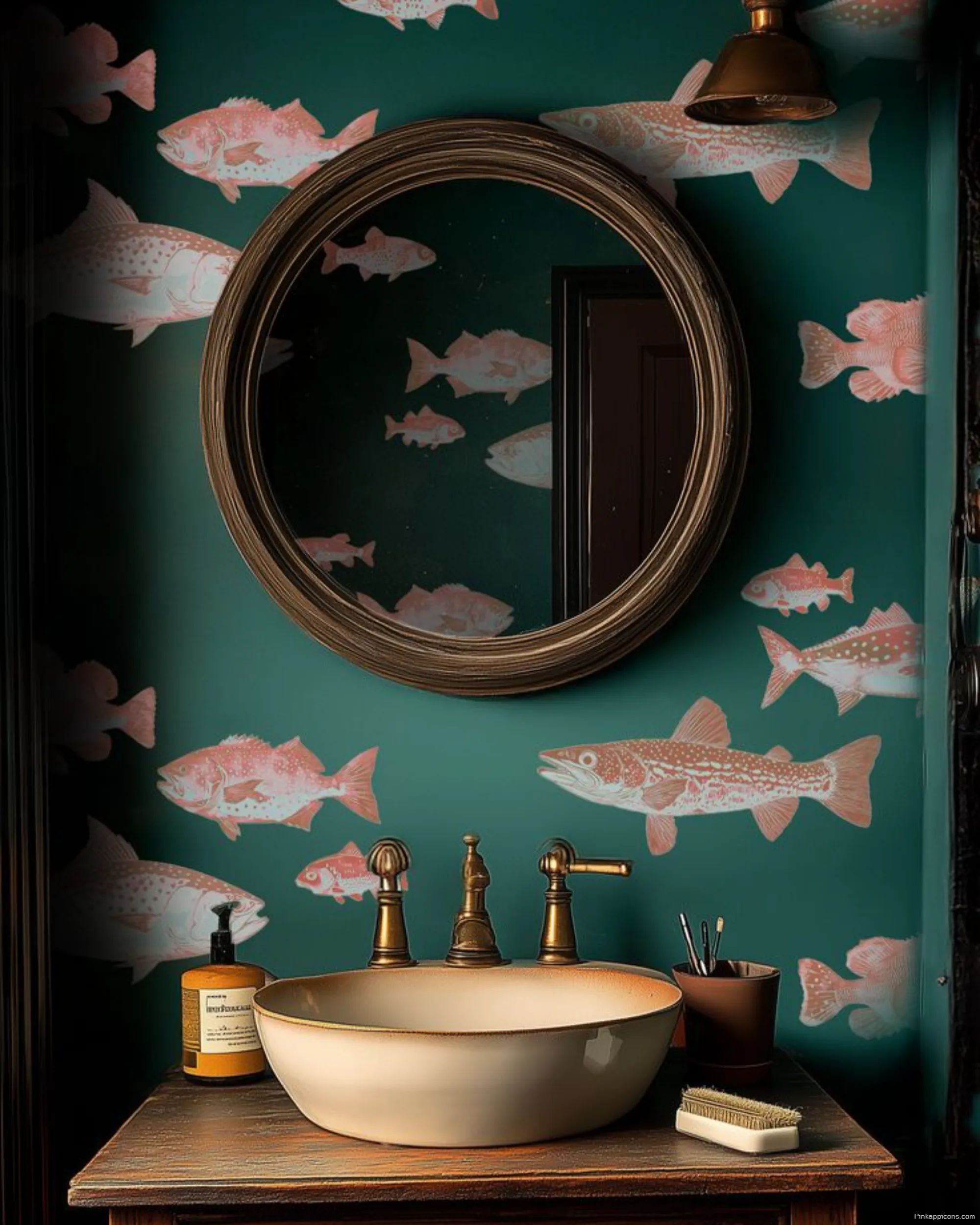Quirky Bathroom Wallpaper Ideas Pink Fish on a Teal Background Quirky Bathroom Wallpaper Ideas Pink Fish on a Teal Background