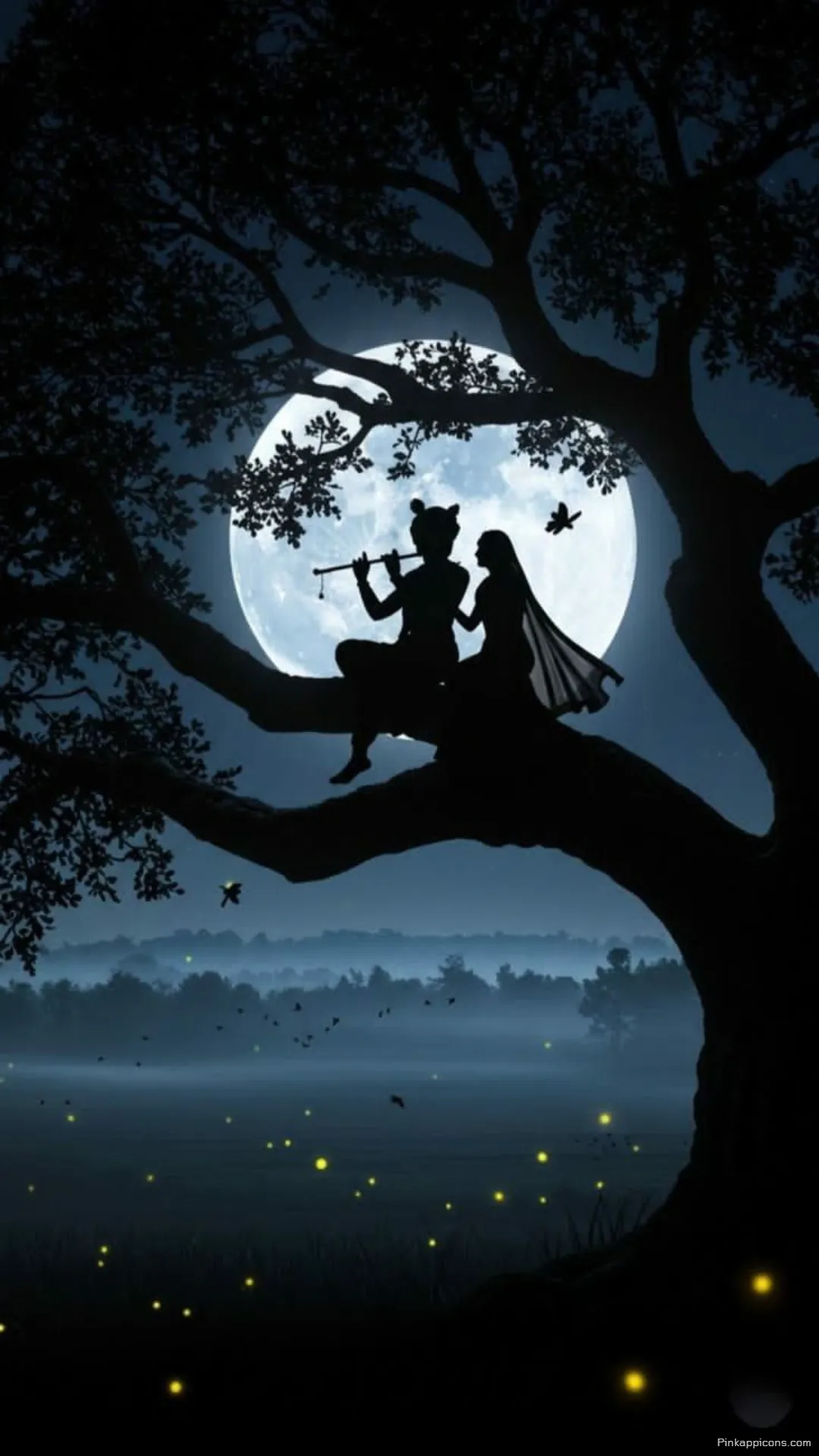 Radha Krishna HD Wallpapers Mystical Night on a Tree Phone Wallpaper Radha Krishna HD Wallpapers Mystical Night on a Tree Phone Wallpaper.