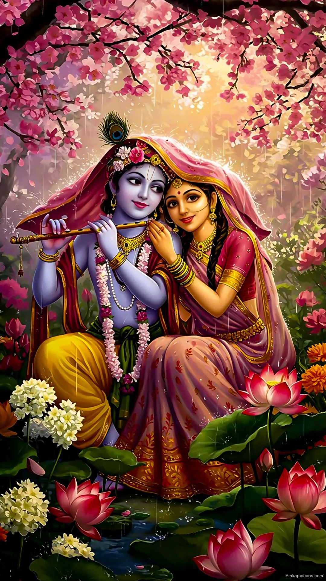 Radha Krishna HD Wallpapers Under a Pink Blossom Tree Phone Wallpaper Radha Krishna HD Wallpapers Under a Pink Blossom Tree Phone Wallpaper.
