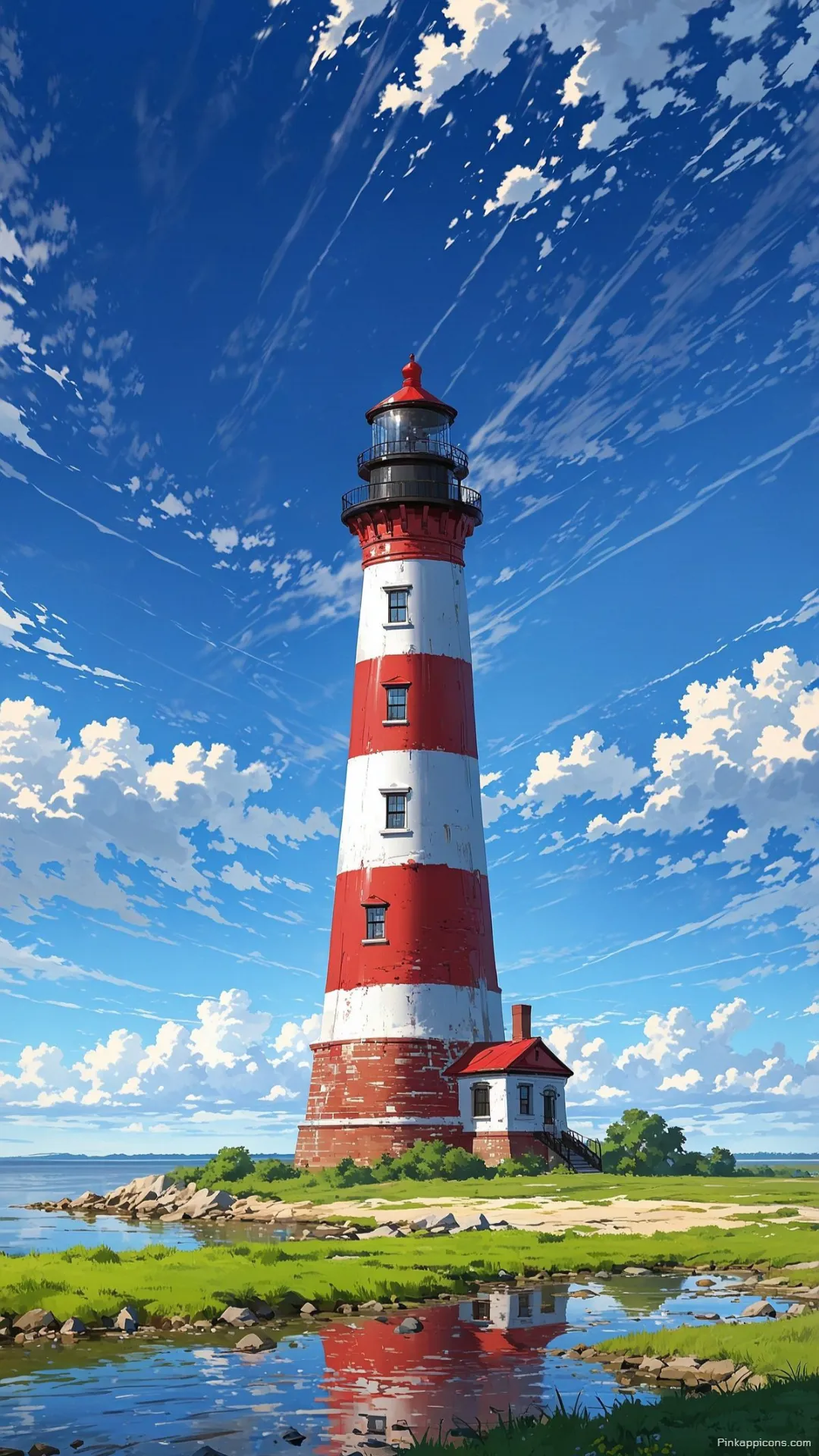 Red and White Lighthouse Nature Wallpaper for Phone Red and White Lighthouse Nature Wallpaper for Phone