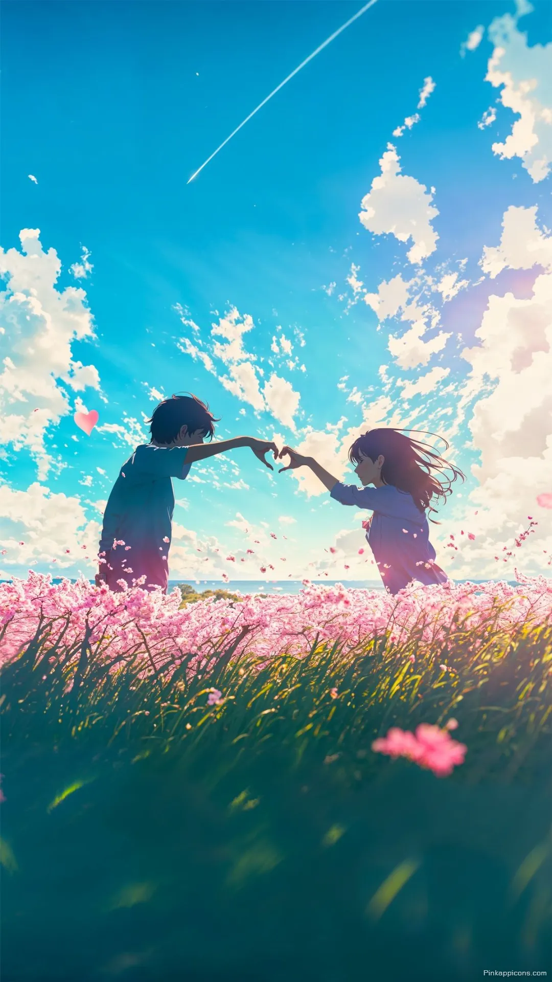 Romantic Love Wallpaper Sunset Blossom Field with Couple Hand Heart Mobile Art Romantic Love Wallpaper Sunset Blossom Field with Couple Hand Heart Mobile Art.