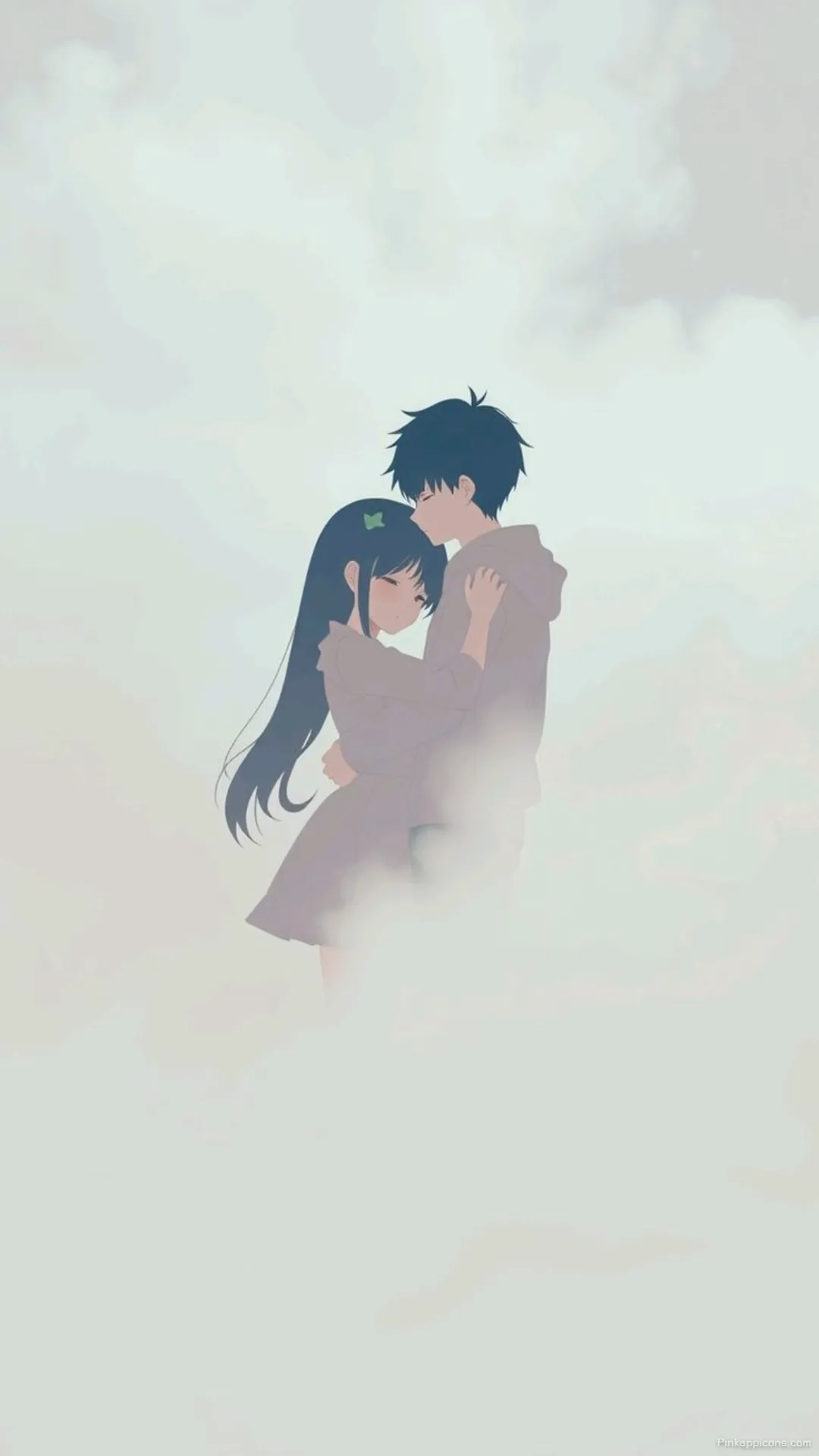 Romantic Love Wallpaper for Phone – Cute Anime Couple in Fog Romantic Love Wallpaper for Phone – Cute Anime Couple in Fog