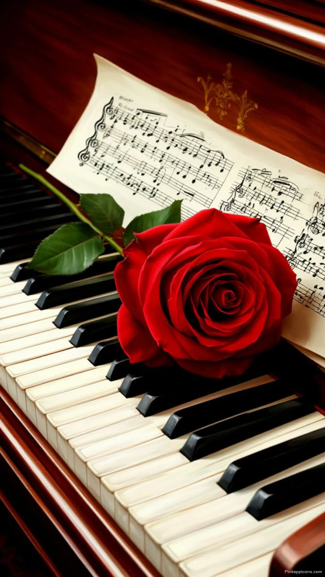 Romantic Red Rose Wallpaper Elegant Rose on Piano Keys for Your Phone Romantic Red Rose Wallpaper Elegant Rose on Piano Keys for Your Phone