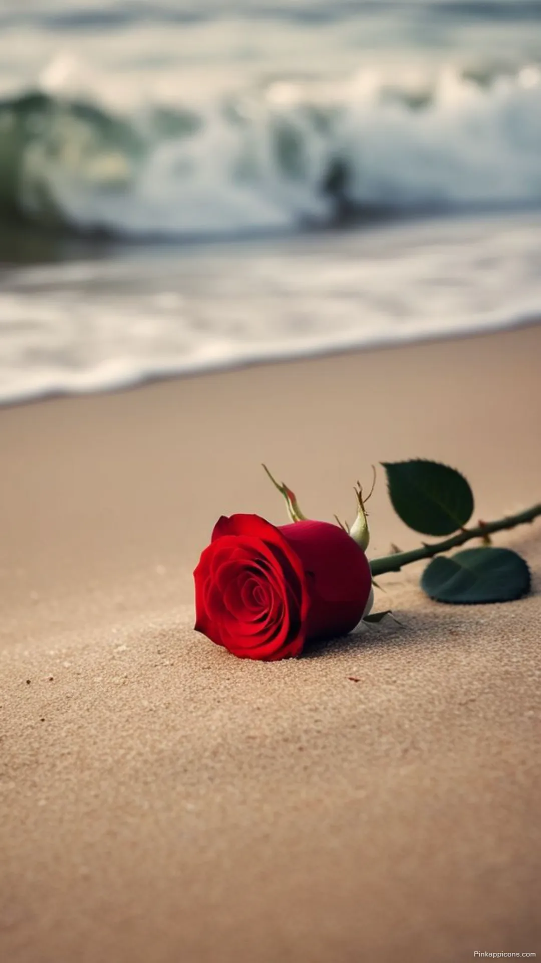 Romantic Red Rose Wallpaper Rose on the Sand with Ocean Waves for Your Phone Romantic Red Rose Wallpaper Rose on the Sand with Ocean Waves for Your Phone