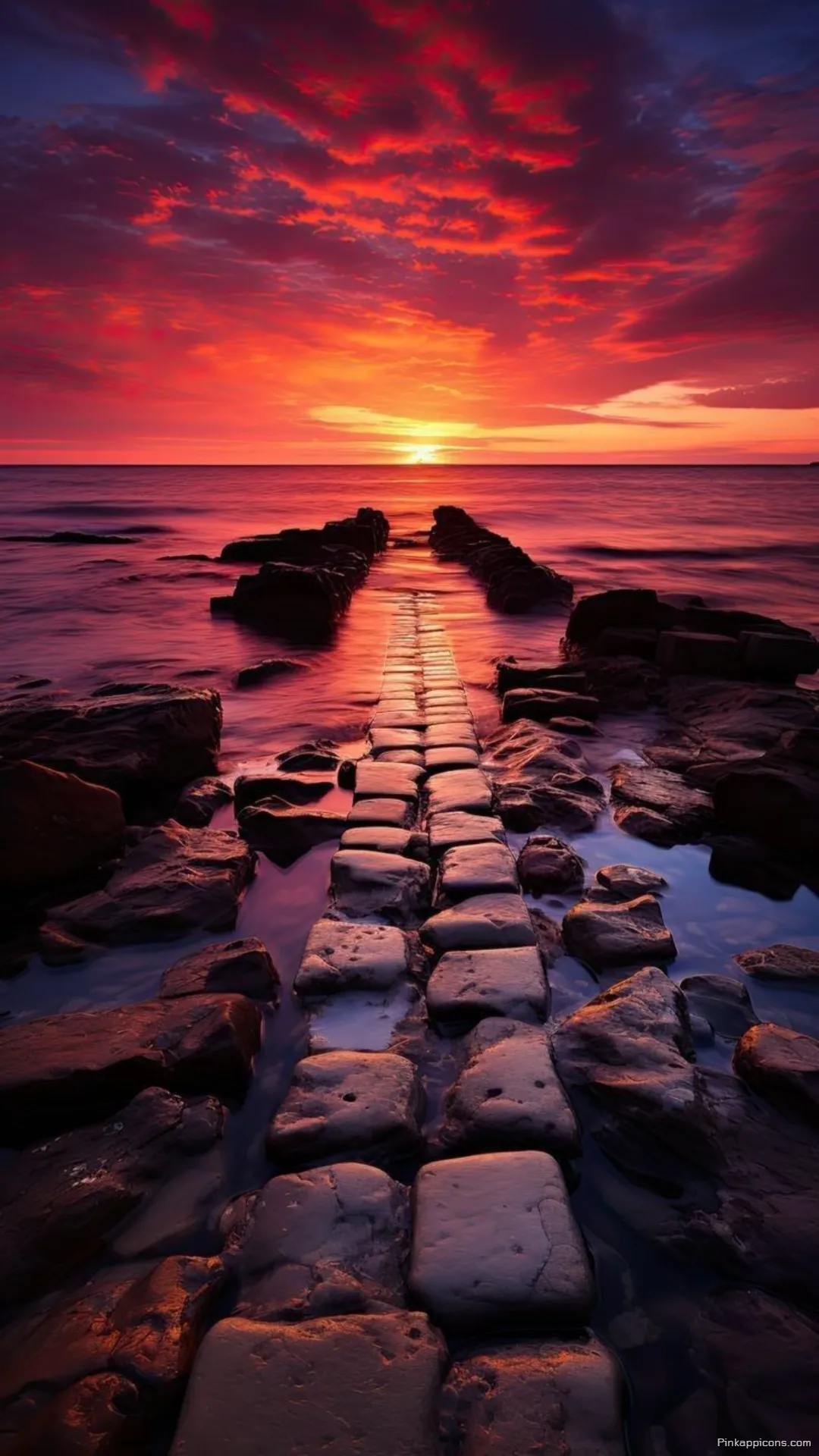 Scenic Coastal Sunset Wallpaper with Rocks Scenic Coastal Sunset Wallpaper with Rocks