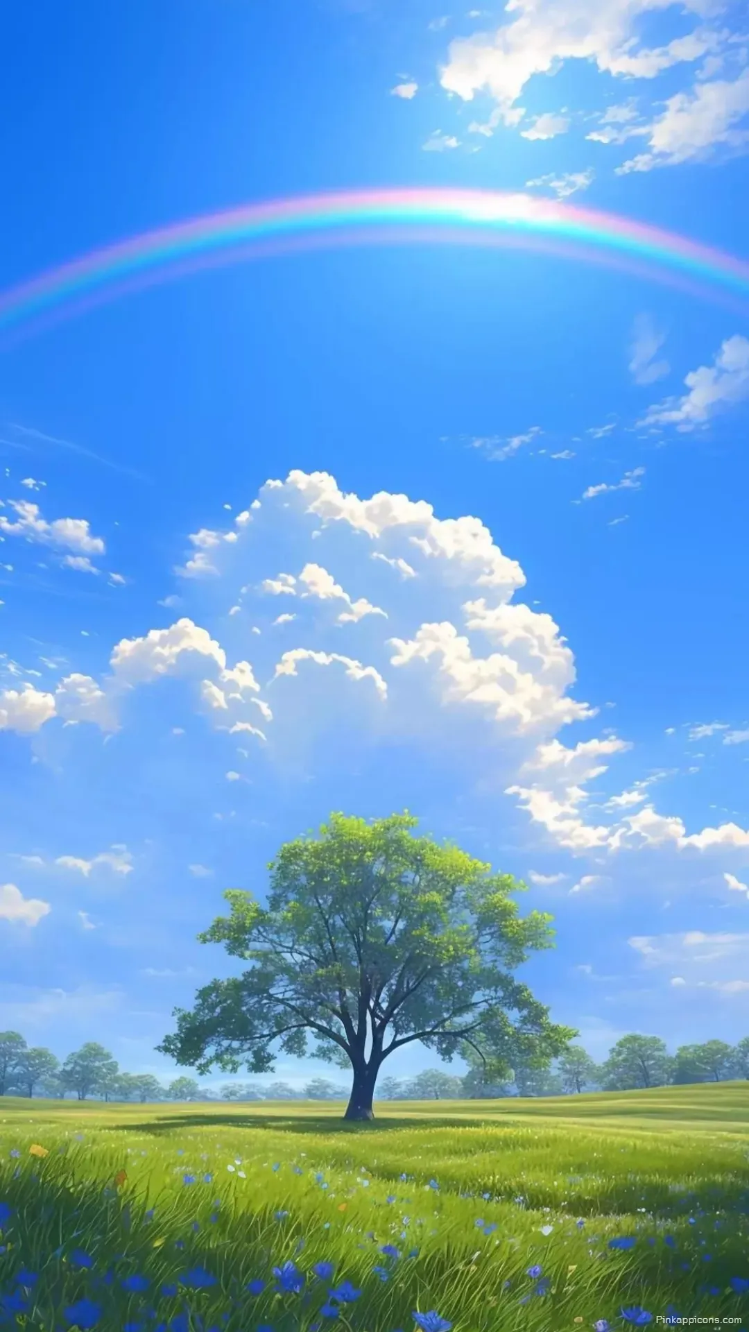 Scenic Landscape Rainbow Wallpaper Green Field and Tree Under a Blue Sky Scenic Landscape Rainbow Wallpaper Green Field and Tree Under a Blue Sky