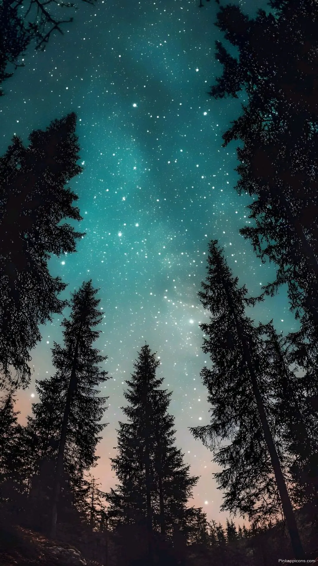 Serene Night Sky Star Wallpaper A Peaceful Teal Cosmos Above a Forest for Phone Display Serene Night Sky Star Wallpaper A Peaceful Teal Cosmos Above a Forest for Phone Display