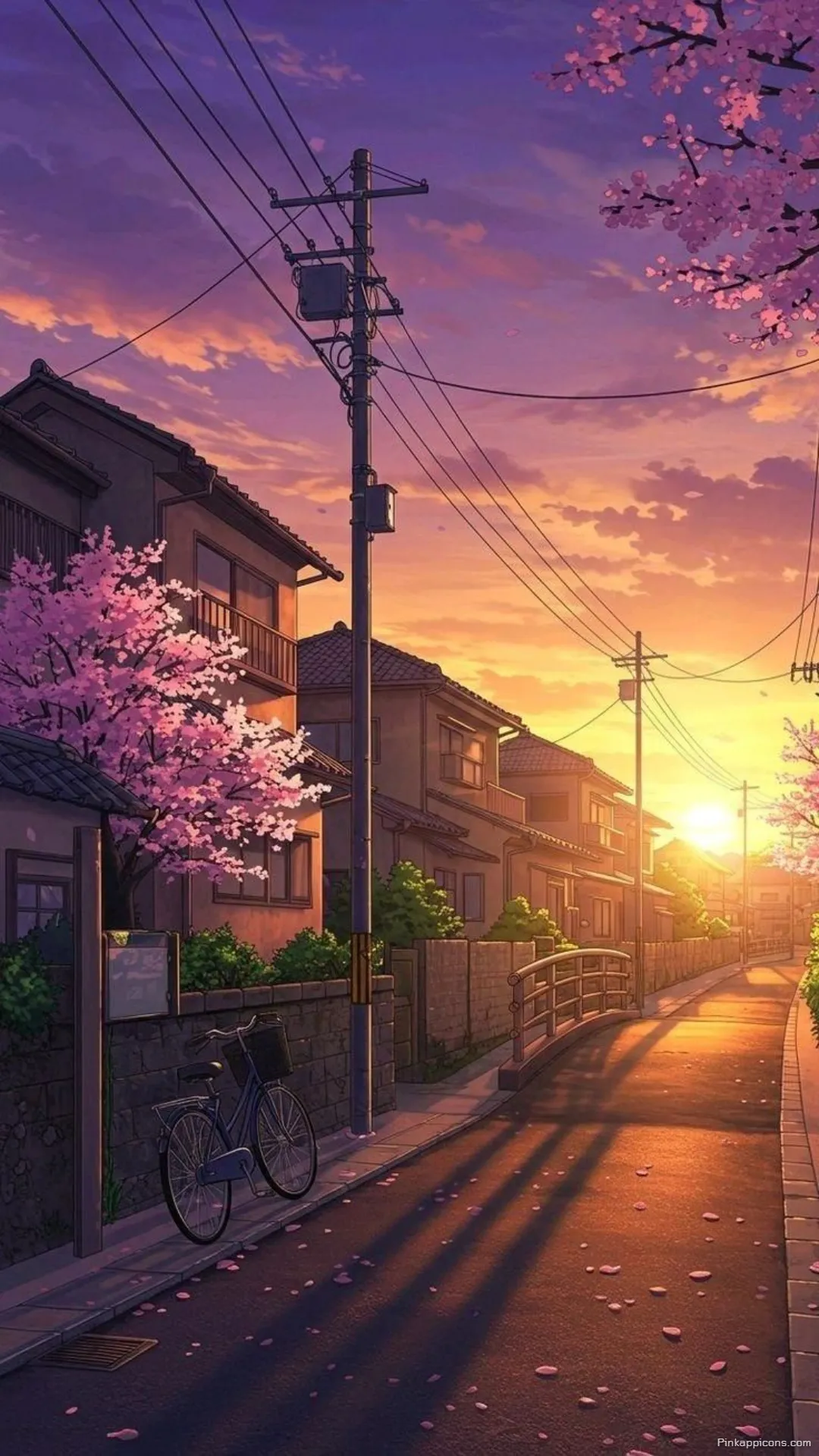 Simple Wallpaper Beautiful Anime Sunset Street with Cherry Blossoms Simple Wallpaper Beautiful Anime Sunset Street with Cherry Blossoms