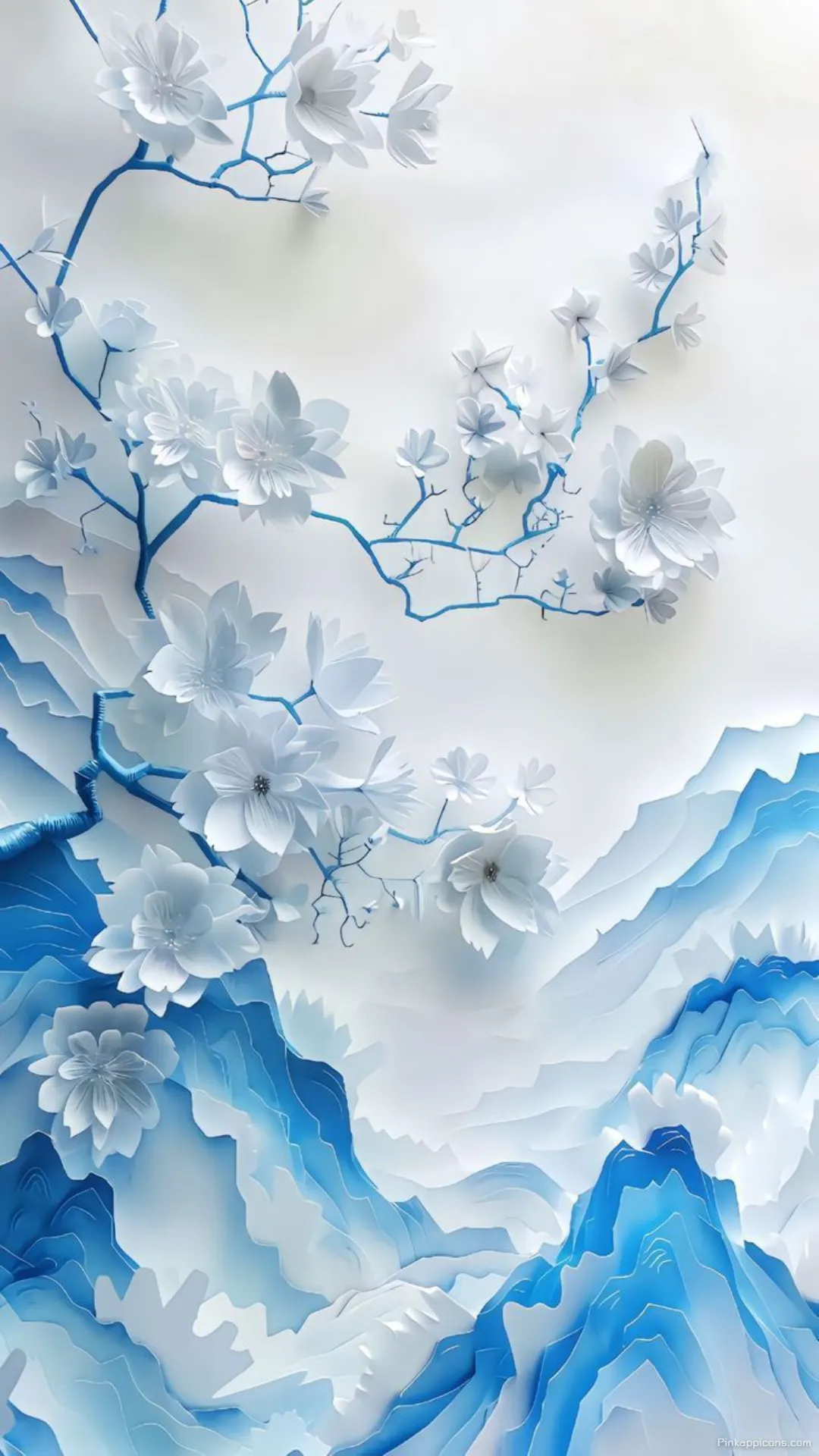 Simple Wallpaper Beautiful Blue and White Mountain and Flower Art Phone Background Simple Wallpaper Beautiful Blue and White Mountain and Flower Art Phone Background
