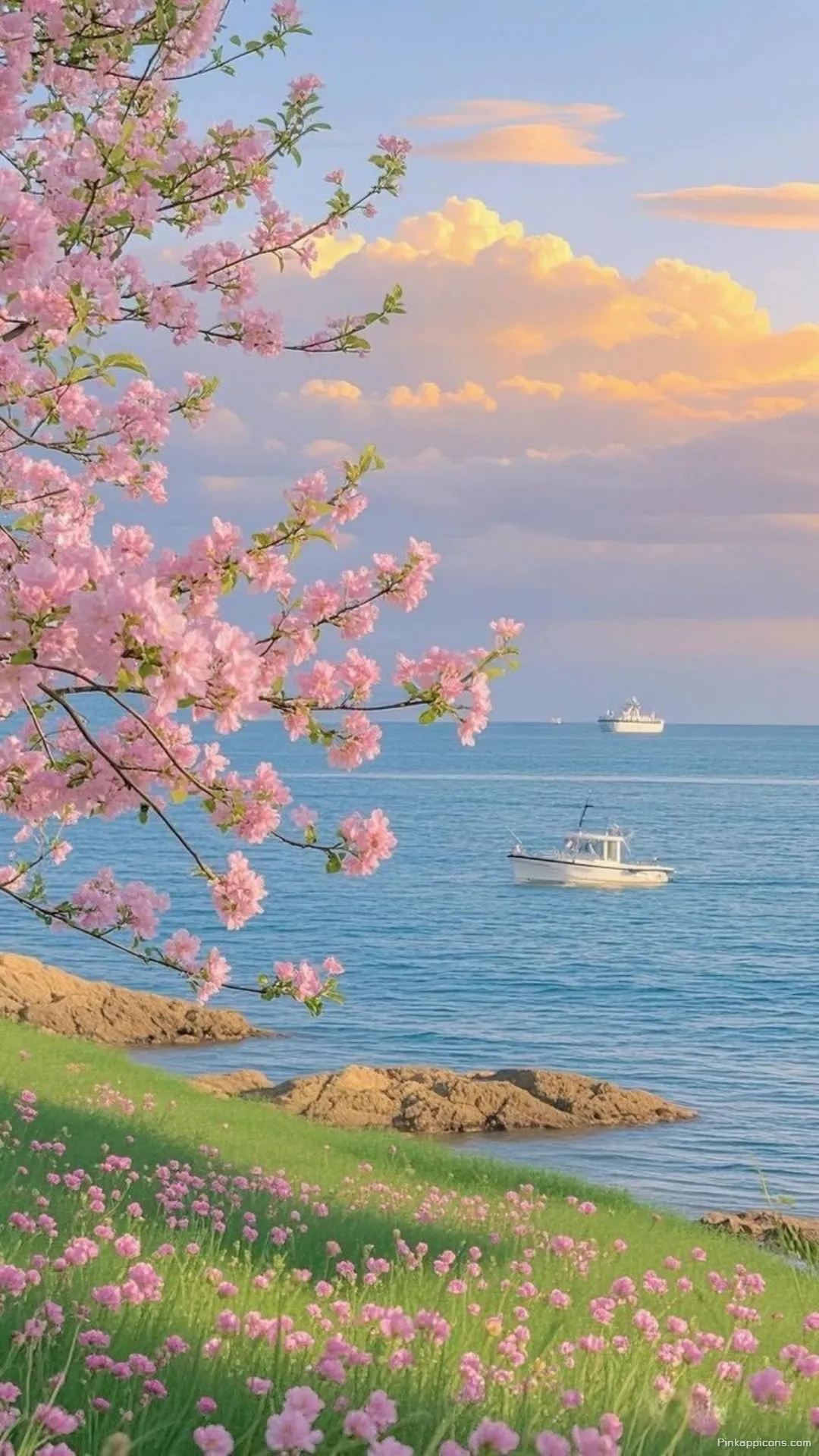Simple Wallpaper Beautiful Pink Cherry Blossom Tree and Ocean View HD Phone Wallpaper Simple Wallpaper Beautiful Pink Cherry Blossom Tree and Ocean View HD Phone Wallpaper