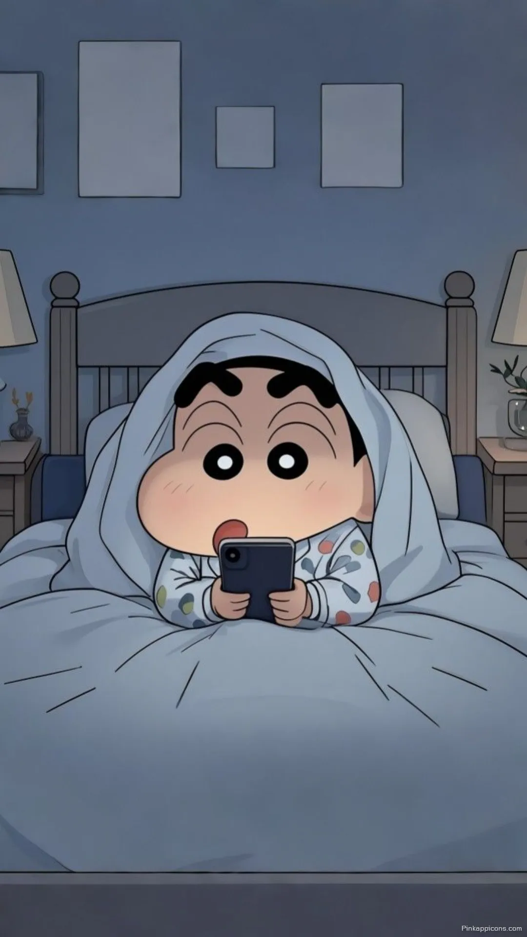 Simple Wallpaper HD Funny Anime Character Shin chan in Bed with His Phone Simple Wallpaper HD Funny Anime Character Shin-chan in Bed with His Phone