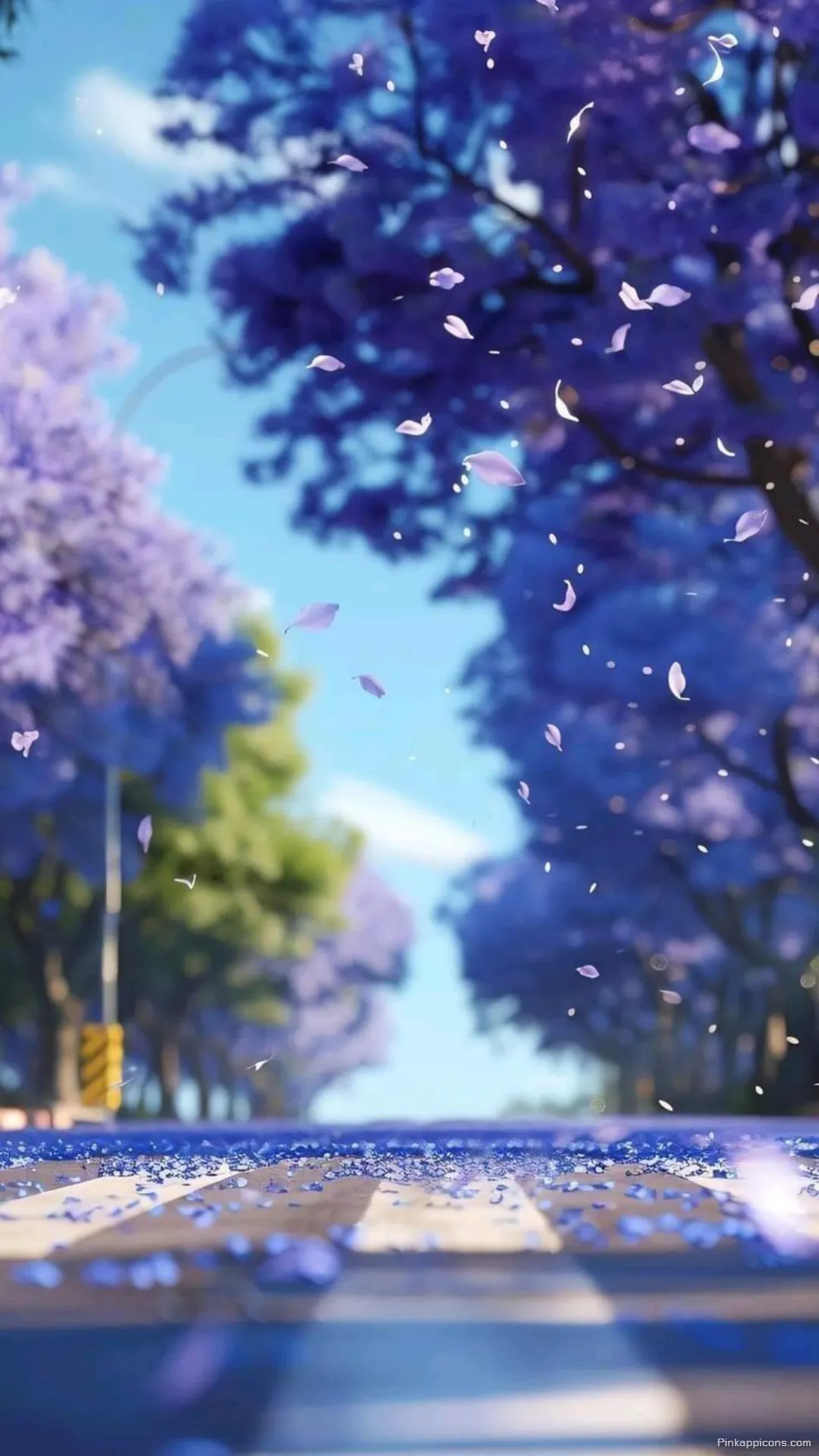 Simple Wallpaper HD Serene Tree Lined Street with Falling Purple Blossoms Simple Wallpaper HD Serene Tree-Lined Street with Falling Purple Blossoms