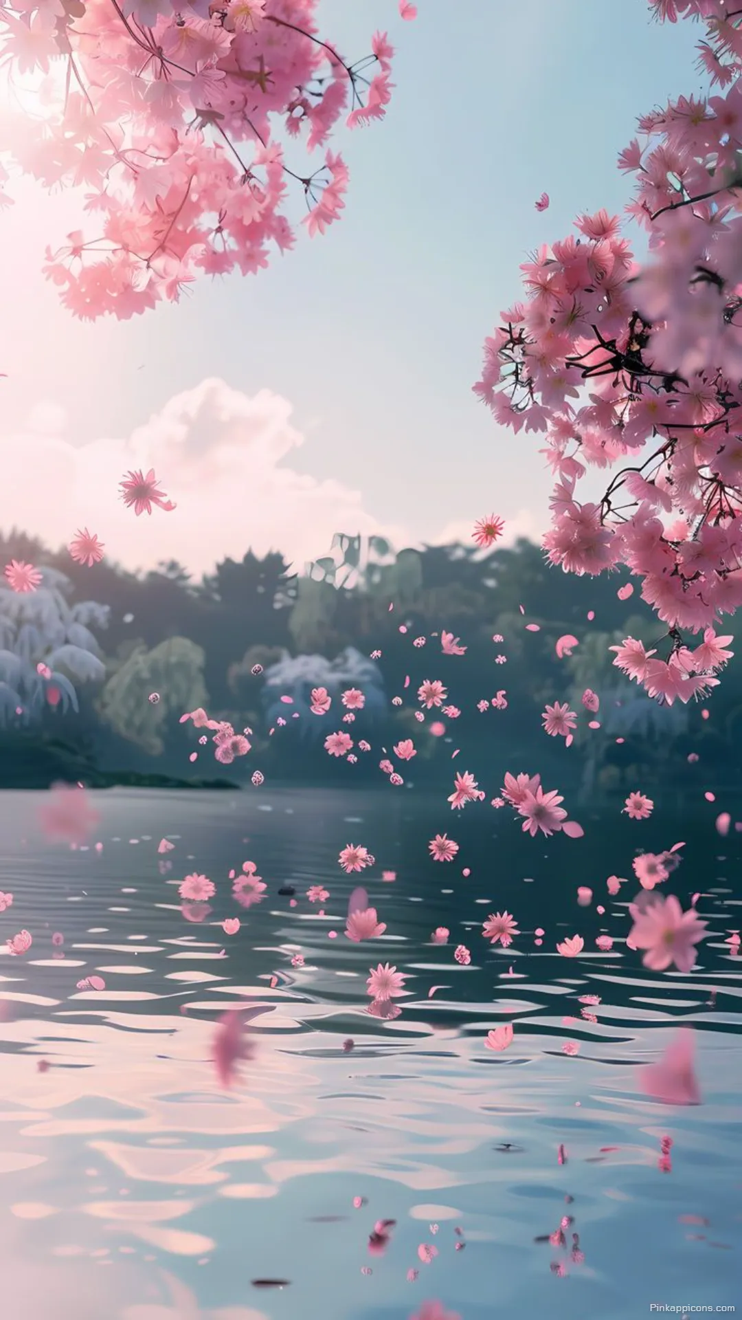 Simple Wallpaper HD Stunning Anime Style Cherry Blossoms Over a Calm Lake Simple Wallpaper HD Stunning Anime-Style Cherry Blossoms Over a Calm Lake
