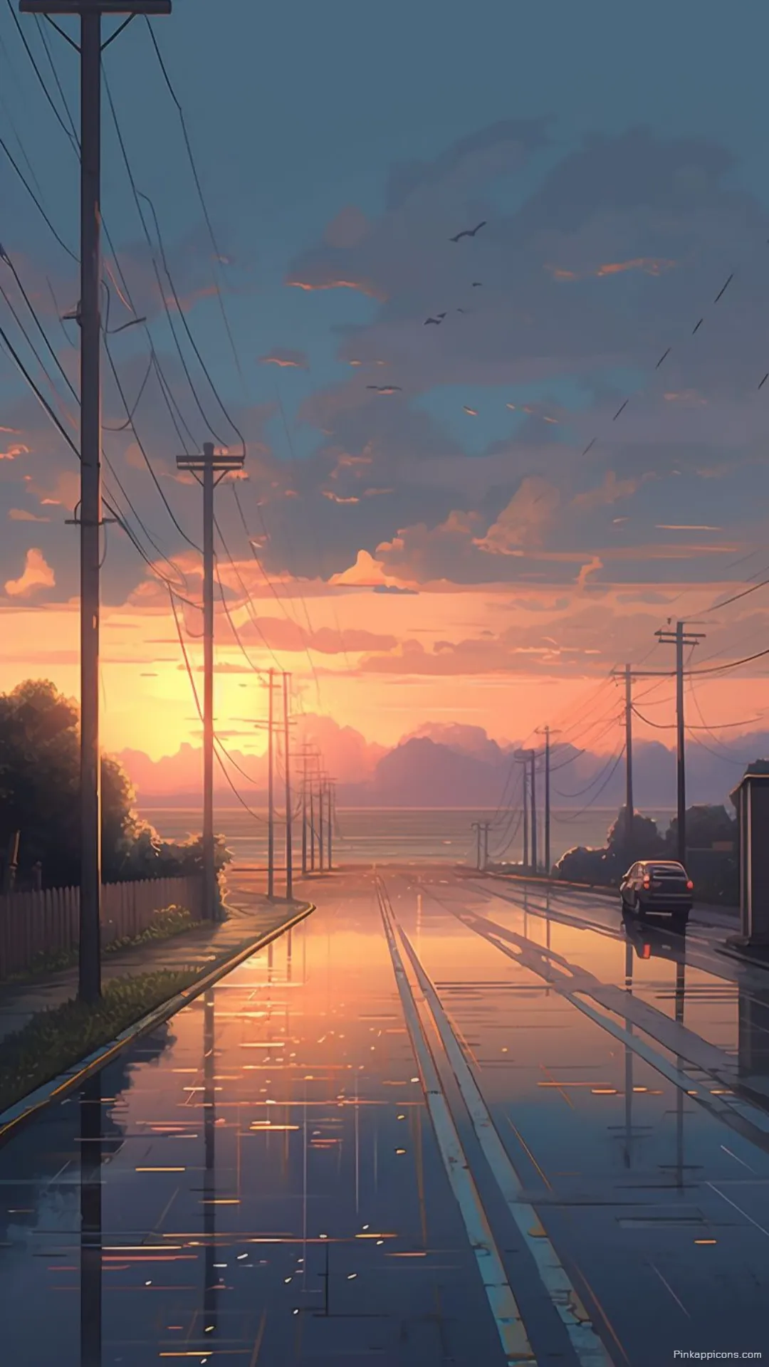 Simple Wallpaper HD Stunning Anime Style Sunset Street View for Phone Simple Wallpaper HD Stunning Anime-Style Sunset Street View for Phone