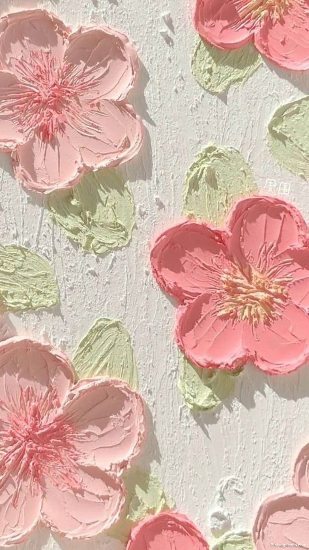 Simple Wallpaper Textured Pink Flowers and Green Leaves Phone Wallpaper Simple Wallpaper Textured Pink Flowers and Green Leaves Phone Wallpaper