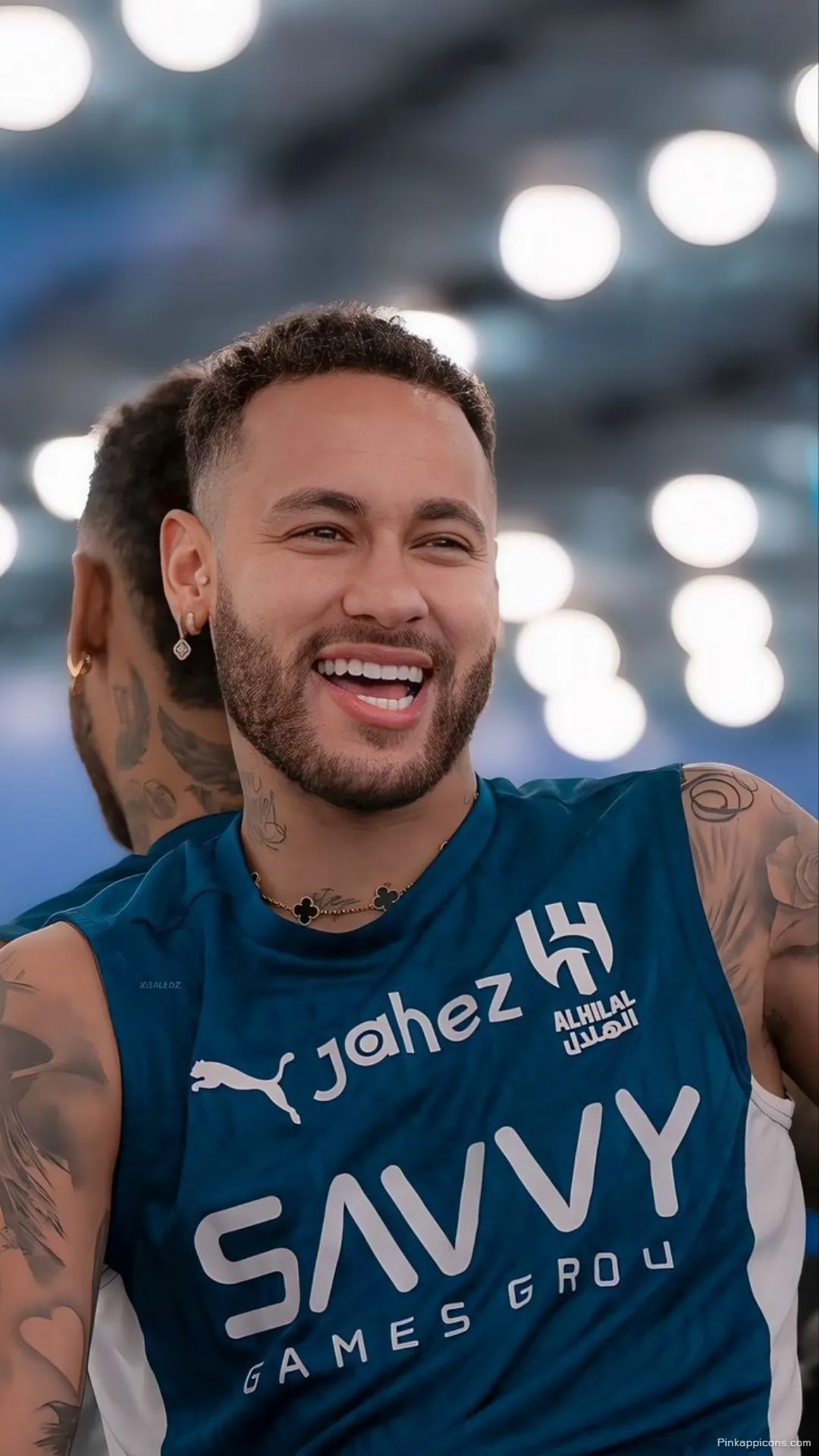Smiling Neymar Wallpaper A close up shot of Neymar Jr. in his Al Hilal kit perfect for your phone Smiling Neymar Wallpaper A close-up shot of Neymar Jr. in his Al Hilal kit, perfect for your phone.