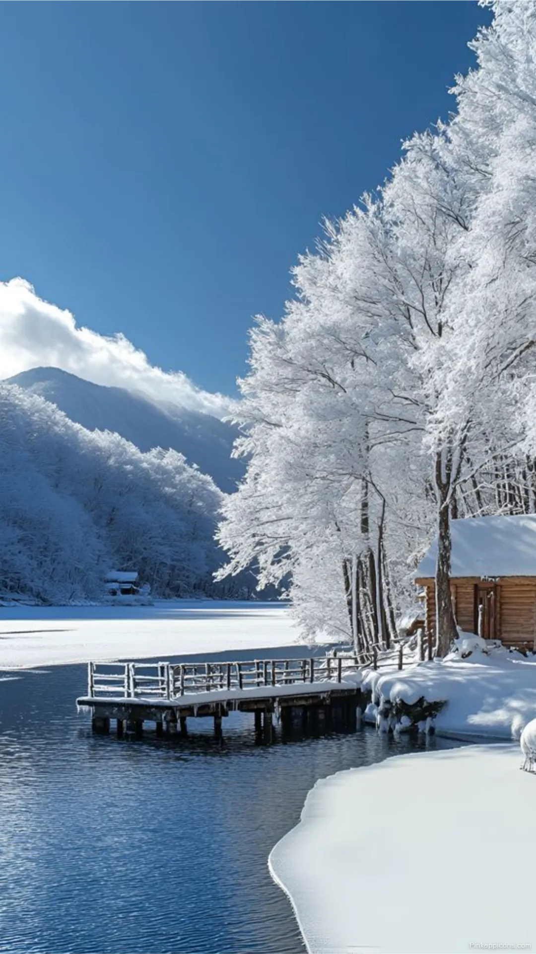 Snow Wallpaper A beautiful view of a cozy cabin by a frozen lake perfect for your phone wallpaper Snow Wallpaper A beautiful view of a cozy cabin by a frozen lake, perfect for your phone wallpaper.
