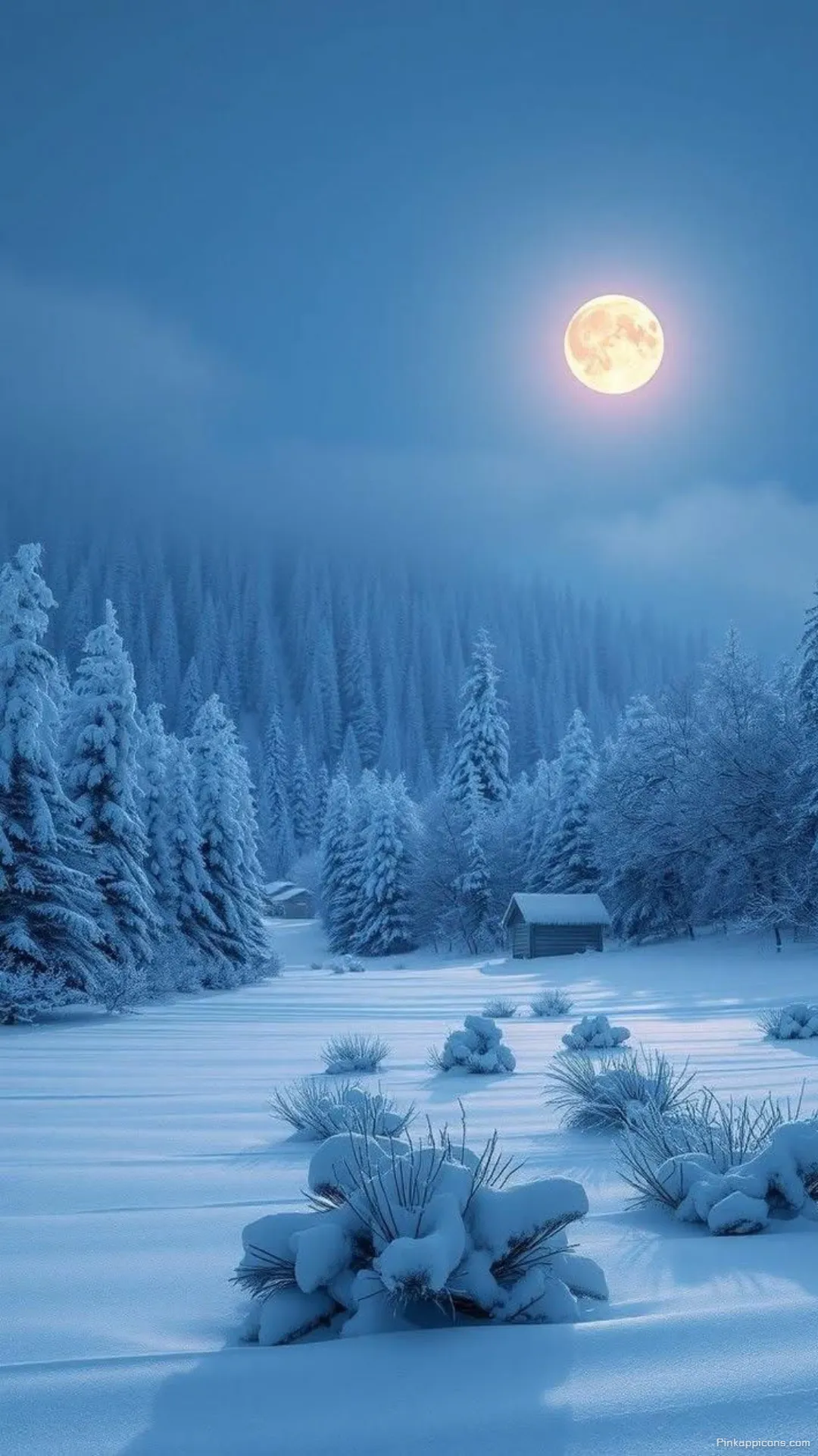 Snow Wallpaper A beautiful view of a cozy cabin under a bright moon perfect for your phone wallpaper Snow Wallpaper A beautiful view of a cozy cabin under a bright moon, perfect for your phone wallpaper.