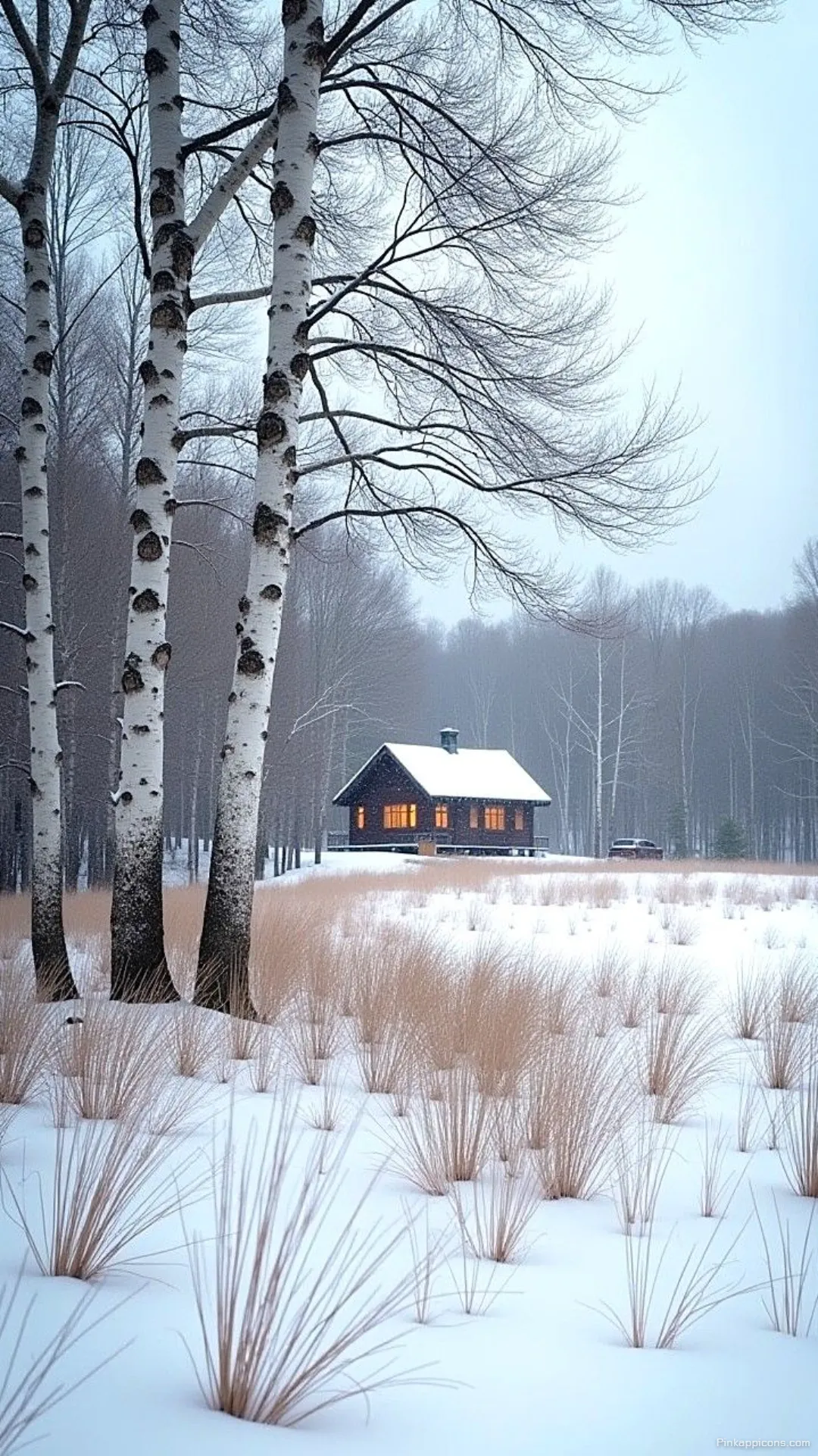 Snow Wallpaper A beautiful view of a cozy lit up cabin in a snowy field perfect for your phone wallpaper Snow Wallpaper A beautiful view of a cozy, lit-up cabin in a snowy field, perfect for your phone wallpaper.
