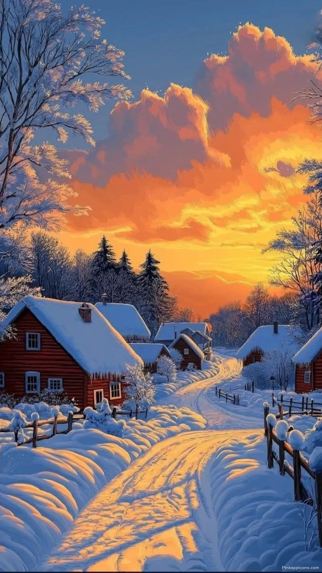 Snow Wallpaper A beautiful view of a cozy village at a winter sunset perfect for your phone wallpaper Snow Wallpaper A beautiful view of a cozy village at a winter sunset, perfect for your phone wallpaper.