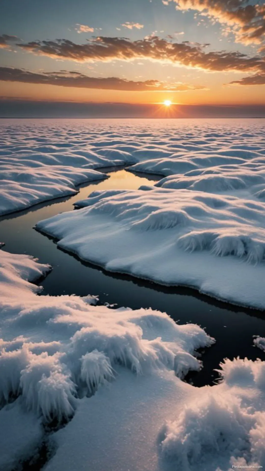 Snow Wallpaper A beautiful view of a frozen river at sunset perfect for your phone wallpaper Snow Wallpaper A beautiful view of a frozen river at sunset, perfect for your phone wallpaper.