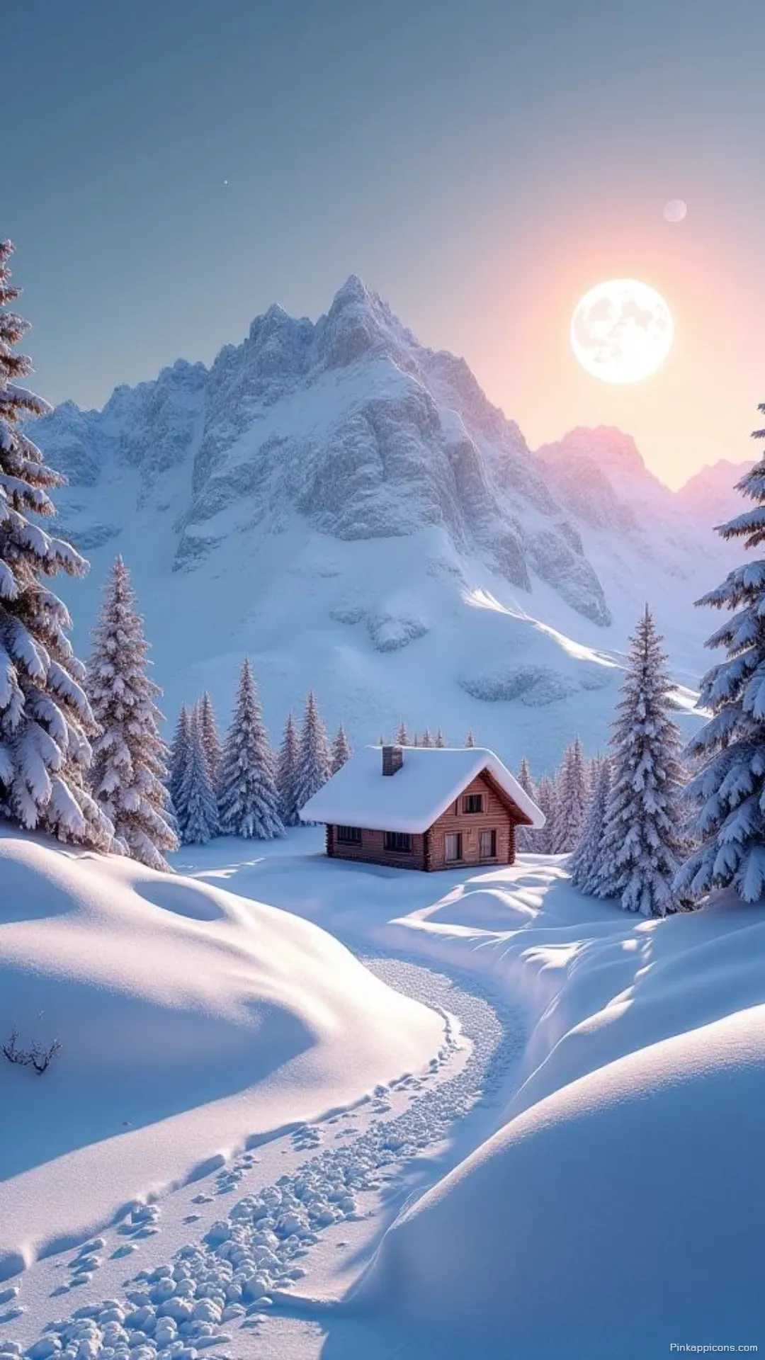 Snow Wallpaper A beautiful view of a small cabin in the mountains under a bright sun perfect for your phone wallpaper Snow Wallpaper A beautiful view of a small cabin in the mountains under a bright sun, perfect for your phone wallpaper.