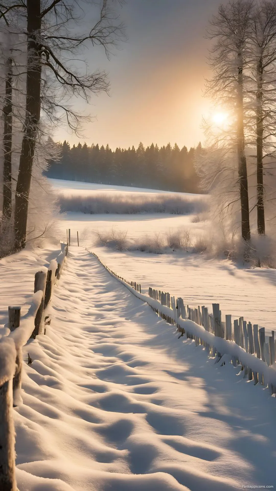 Snow Wallpaper A beautiful view of a snowy field with a wooden fence under a bright sun perfect for your phone wallpaper Snow Wallpaper A beautiful view of a snowy field with a wooden fence under a bright sun, perfect for your phone wallpaper.