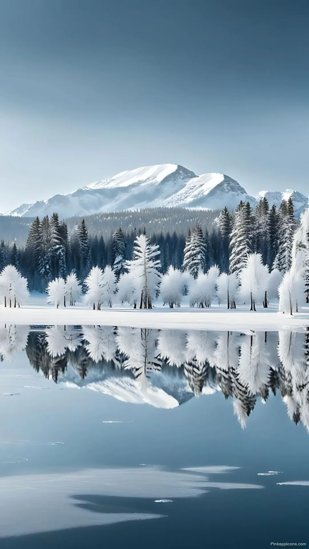 Snow Wallpaper A beautiful view of a snowy mountain and forest reflecting in a calm lake perfect for your phone wallpaper Snow Wallpaper A beautiful view of a snowy mountain and forest reflecting in a calm lake, perfect for your phone wallpaper.