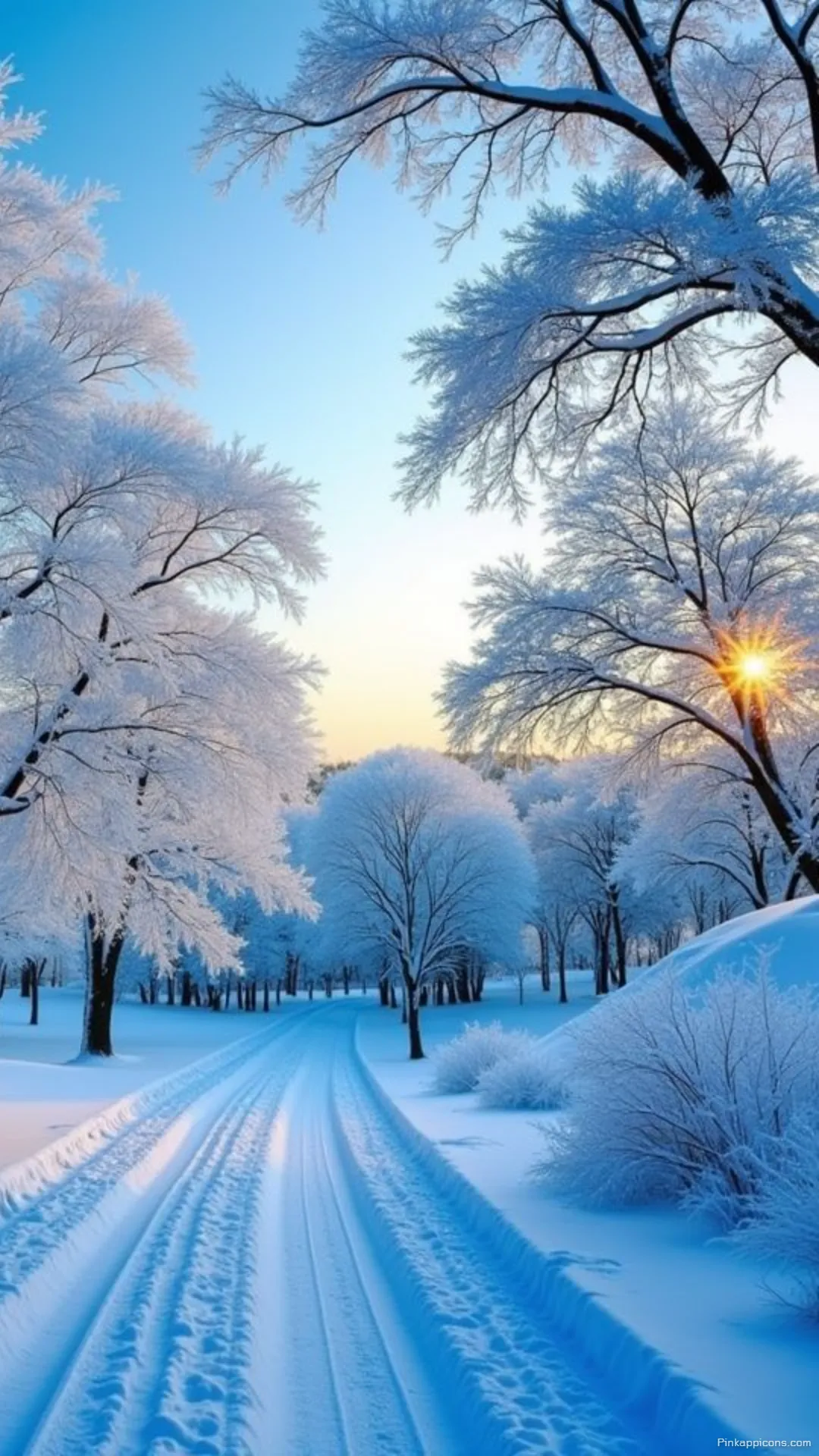 Snow Wallpaper A beautiful view of a snowy path and a forest under a bright sun perfect for your phone wallpaper Snow Wallpaper A beautiful view of a snowy path and a forest under a bright sun, perfect for your phone wallpaper.