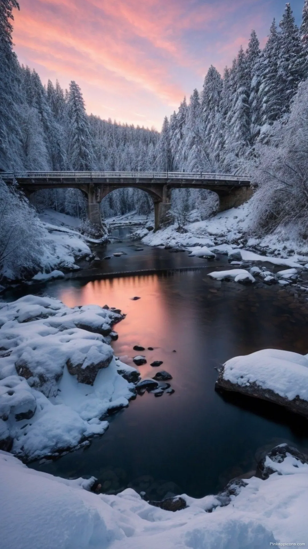 Snow Wallpaper A beautiful view of a stone bridge over a river in a snowy forest perfect for your phone wallpaper Snow Wallpaper A beautiful view of a stone bridge over a river in a snowy forest, perfect for your phone wallpaper.