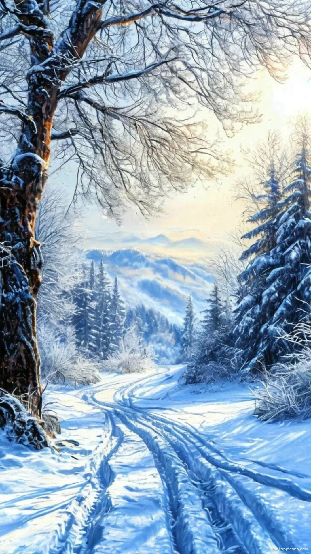 Snow Wallpaper A beautiful view of a winding road in a snowy forest perfect for your phone wallpaper Snow Wallpaper A beautiful view of a winding road in a snowy forest, perfect for your phone wallpaper.