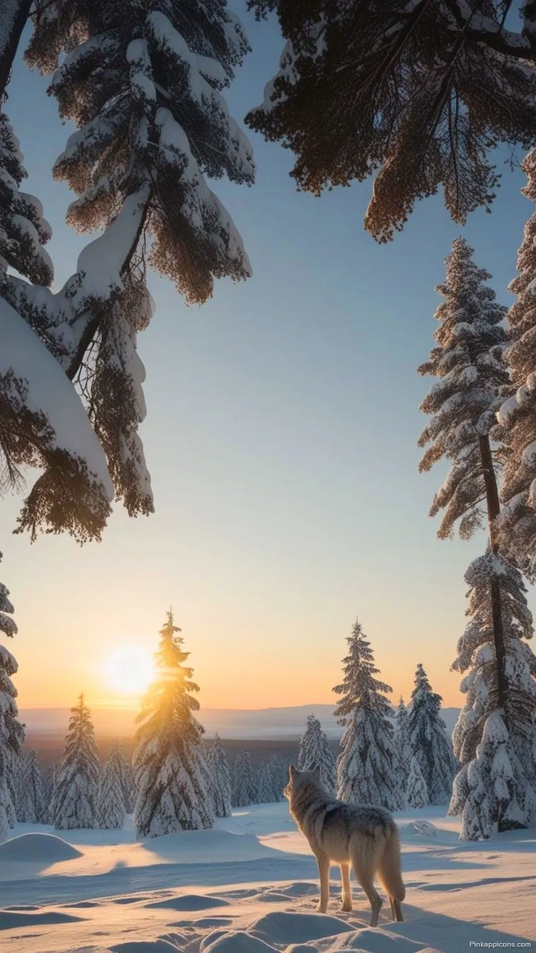 Snow Wallpaper A beautiful view of a wolf in a snowy forest at sunset perfect for your phone wallpaper Snow Wallpaper A beautiful view of a wolf in a snowy forest at sunset, perfect for your phone wallpaper.