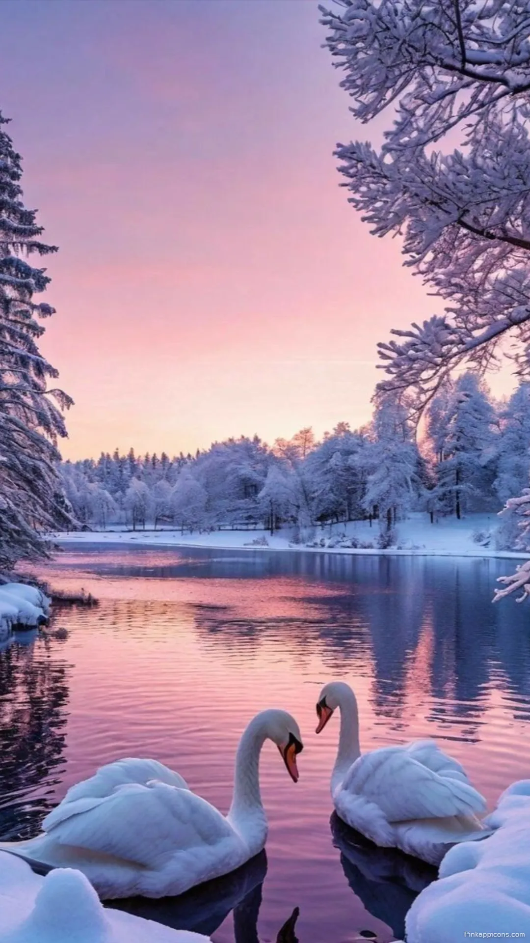 Snow Wallpaper A beautiful view of two swans in a snowy lake perfect for your phone wallpaper Snow Wallpaper A beautiful view of two swans in a snowy lake, perfect for your phone wallpaper.