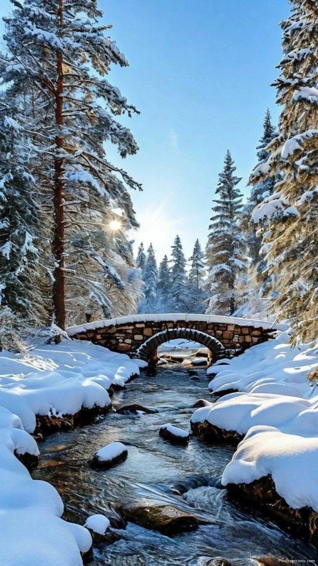 Snow Wallpaper A beautiful winter landscape with a stone bridge and a river perfect for your phone wallpaper Snow Wallpaper A beautiful winter landscape with a stone bridge and a river, perfect for your phone wallpaper.