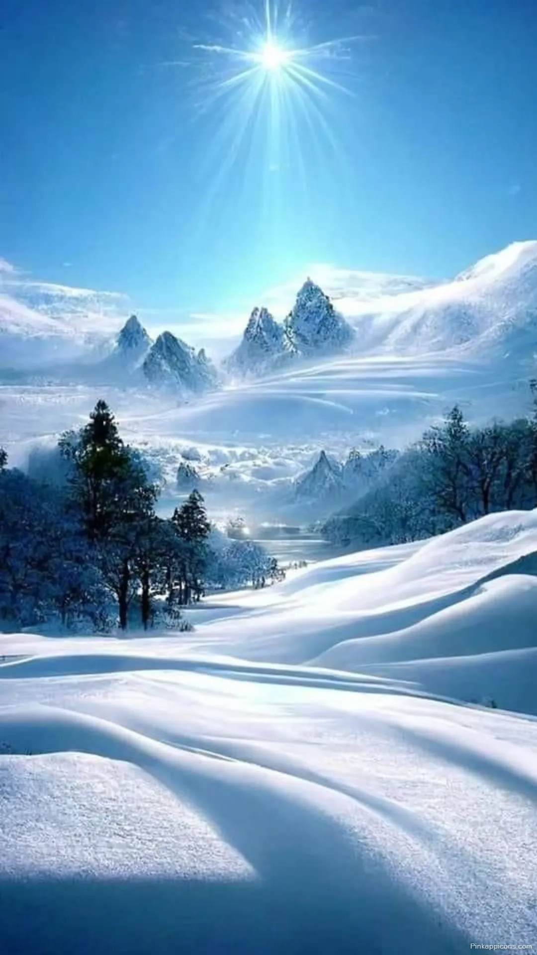 Snow Wallpaper A beautiful winter landscape with bright sunshine and snowy mountains perfect for your phone wallpaper Snow Wallpaper A beautiful winter landscape with bright sunshine and snowy mountains, perfect for your phone wallpaper.