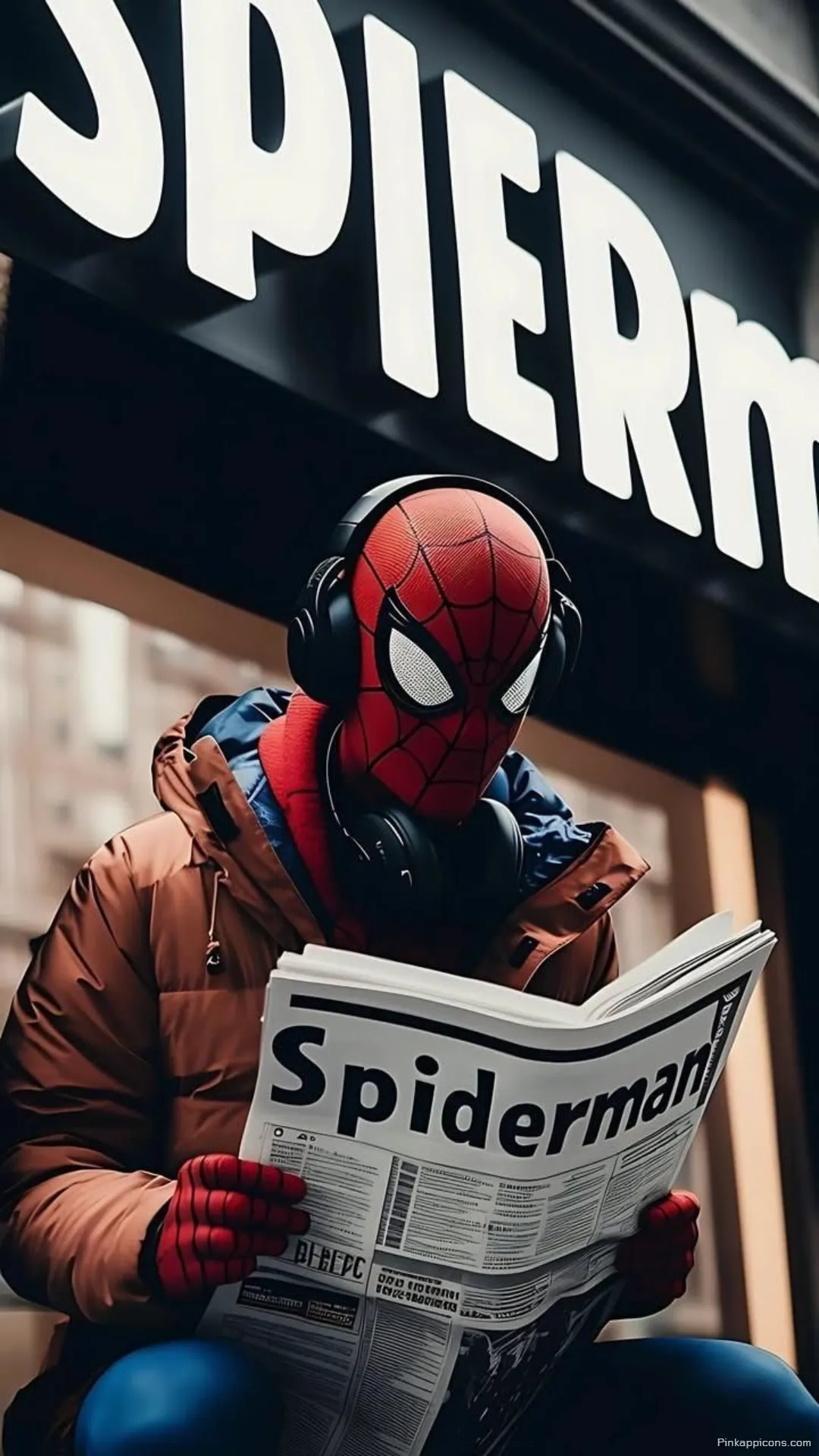 Spider Man Reading Newspaper with Headphones Phone Wallpaper Perfect Hero Background Spider-Man Reading Newspaper with Headphones Phone Wallpaper Perfect Hero Background.
