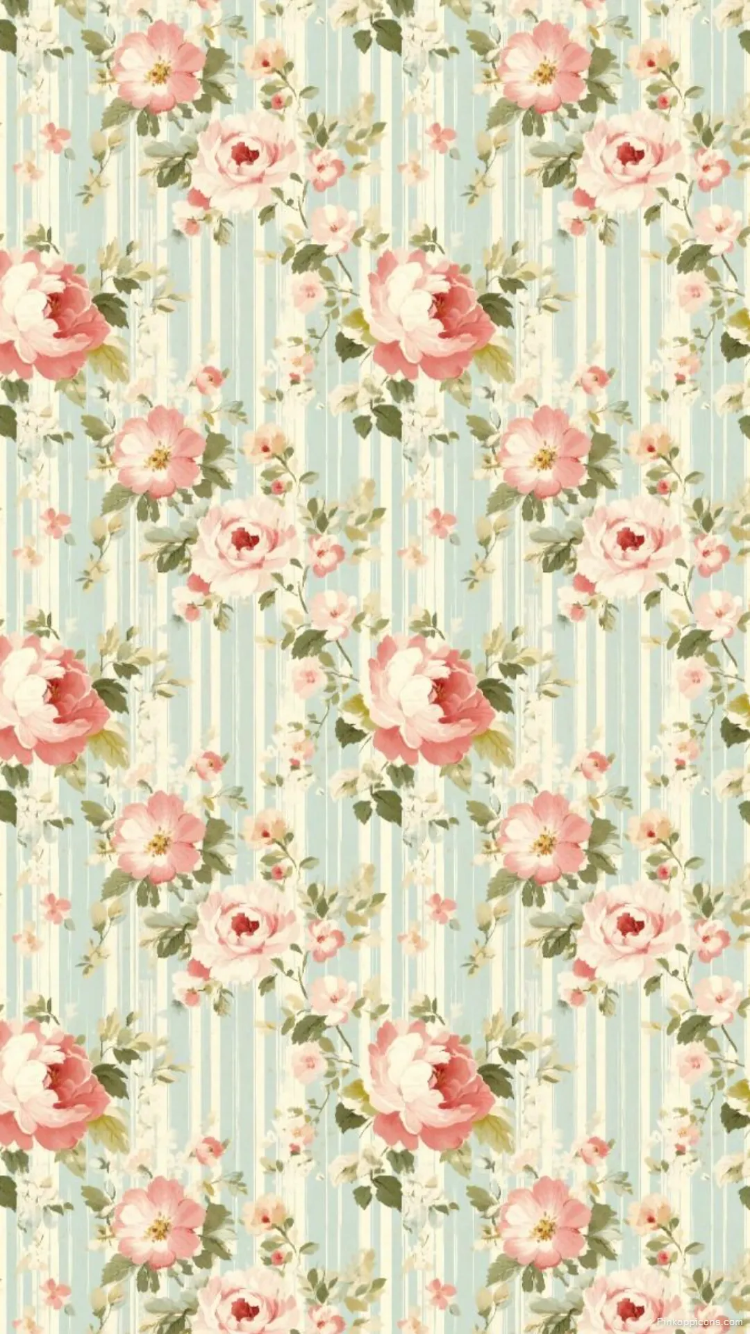 Striped Floral Wallpaper with Pink Roses for Phone Striped Floral Wallpaper with Pink Roses for Phone