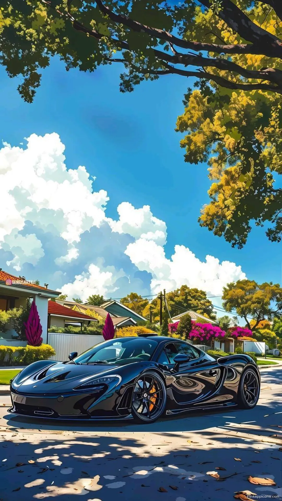 Stunning McLaren Wallpaper Black P1 Supercar on a Sunny Street Phone Background Stunning McLaren Wallpaper Black P1 Supercar on a Sunny Street Phone Background