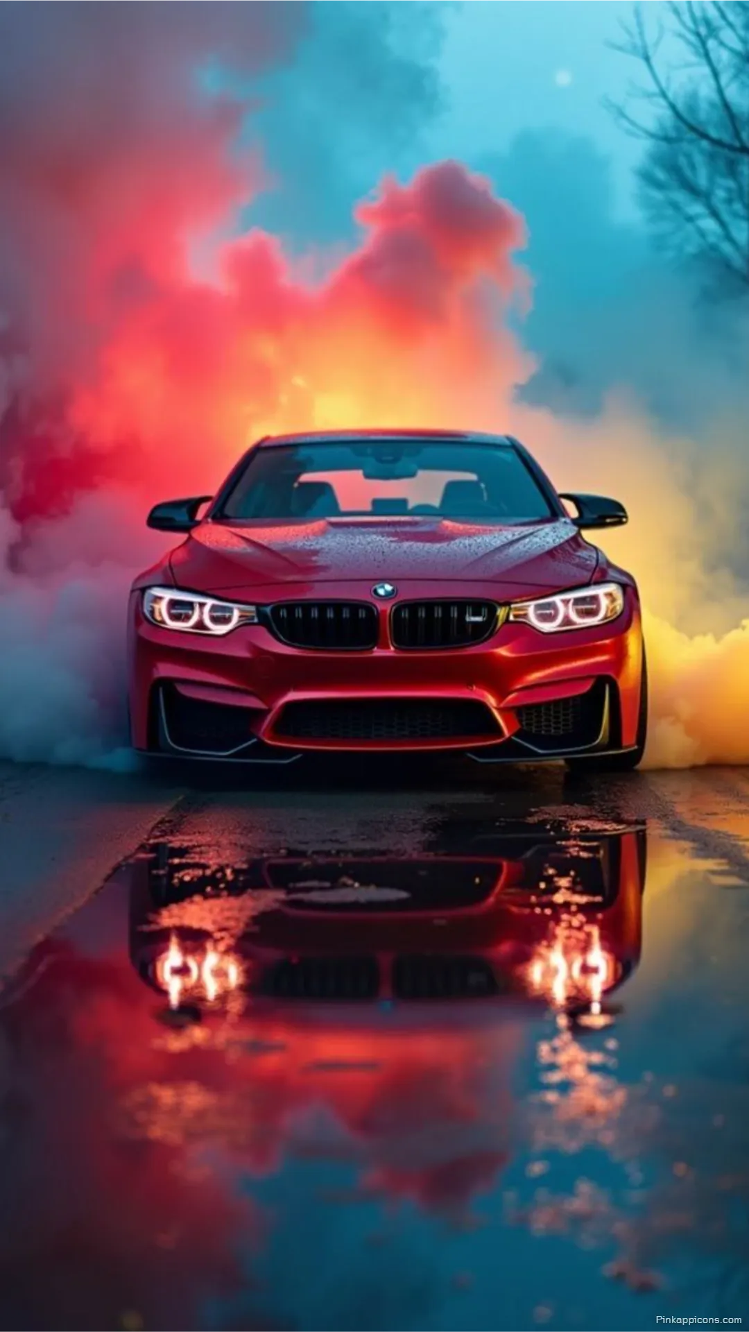 Stylish BMW Wallpaper with Red Yellow and Blue Smoke Stylish BMW Wallpaper with Red, Yellow, and Blue Smoke