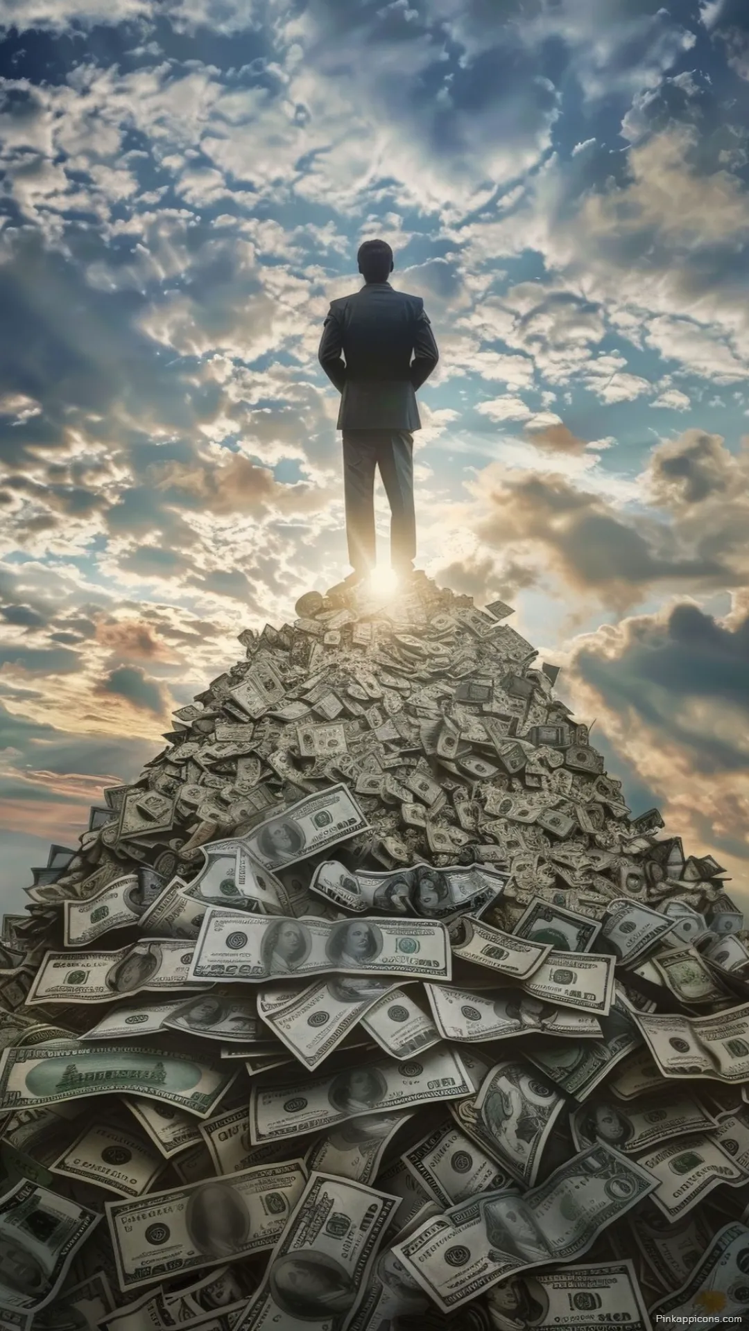Success Money Wallpaper for Phone Man on Top of Cash Pile Success Money Wallpaper for Phone Man on Top of Cash Pile