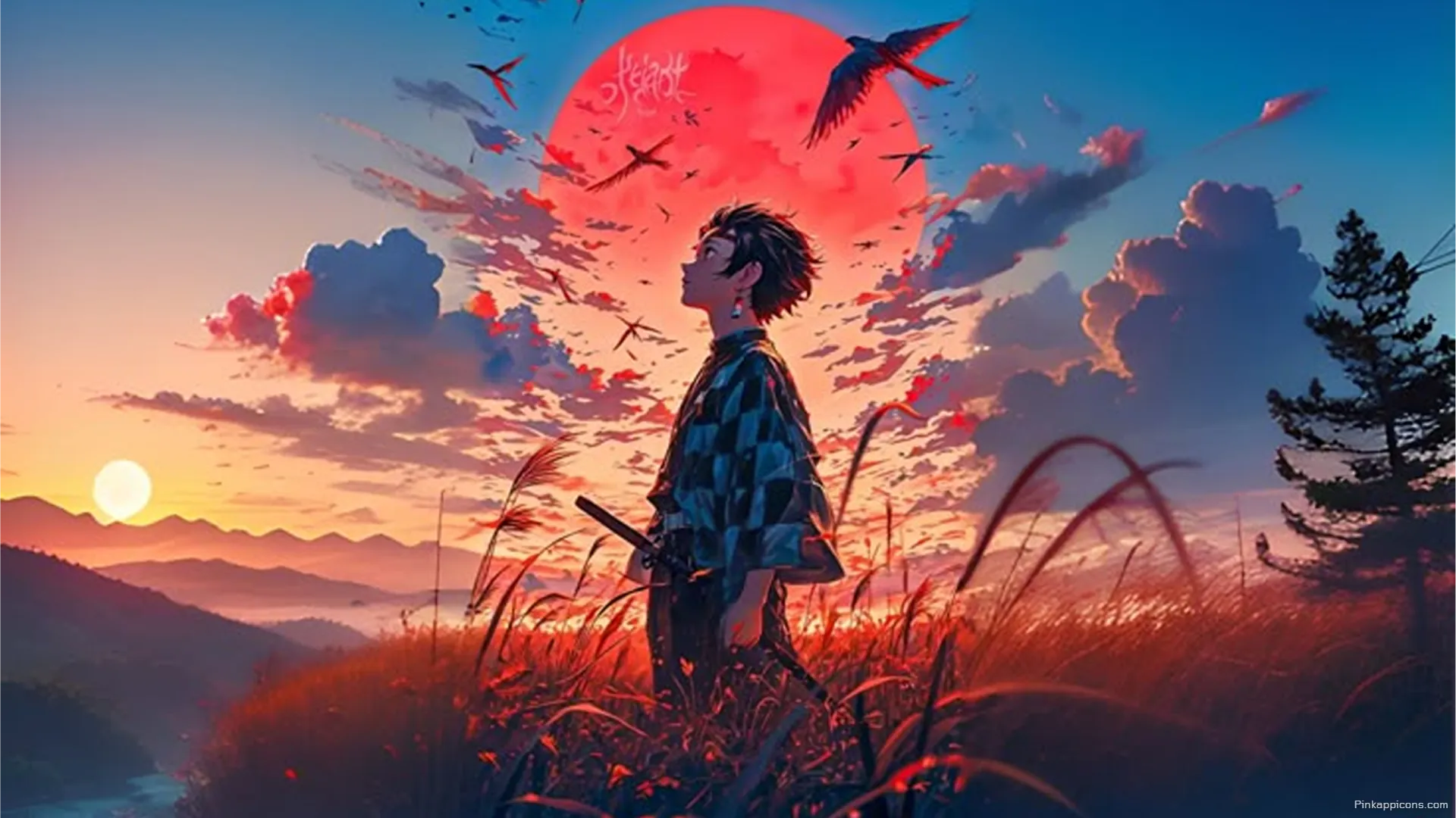 Tanjiro Kamado Red Sun 8K Wallpaper for PC Iconic Demon Slayer Hero in a Vibrant Sunset Field Desktop Background Tanjiro Kamado Red Sun 8K Wallpaper for PC Iconic Demon Slayer Hero in a Vibrant Sunset Field Desktop Background.