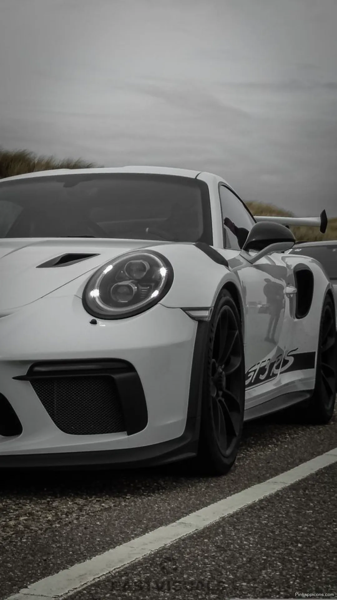 The Aggressive Front End of the White Porsche GT3 RS An Epic Porche Wallpaper for Mobile The Aggressive Front End of the White Porsche GT3 RS An Epic Porche Wallpaper for Mobile