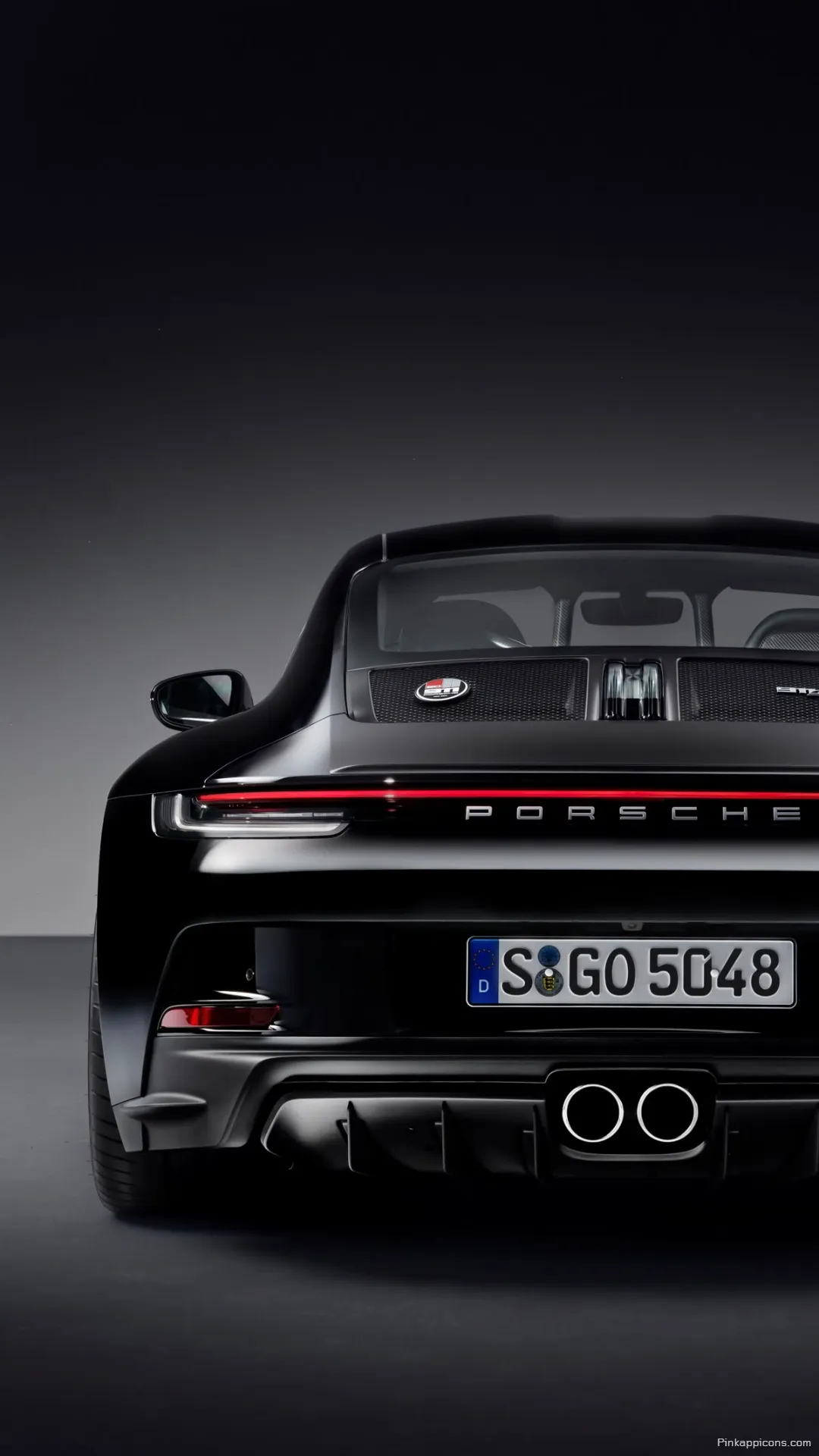 The Aggressive Rear of the Black Porsche 911 GT3 A Moody Porche Wallpaper for Mobile The Aggressive Rear of the Black Porsche 911 GT3 A Moody Porche Wallpaper for Mobile