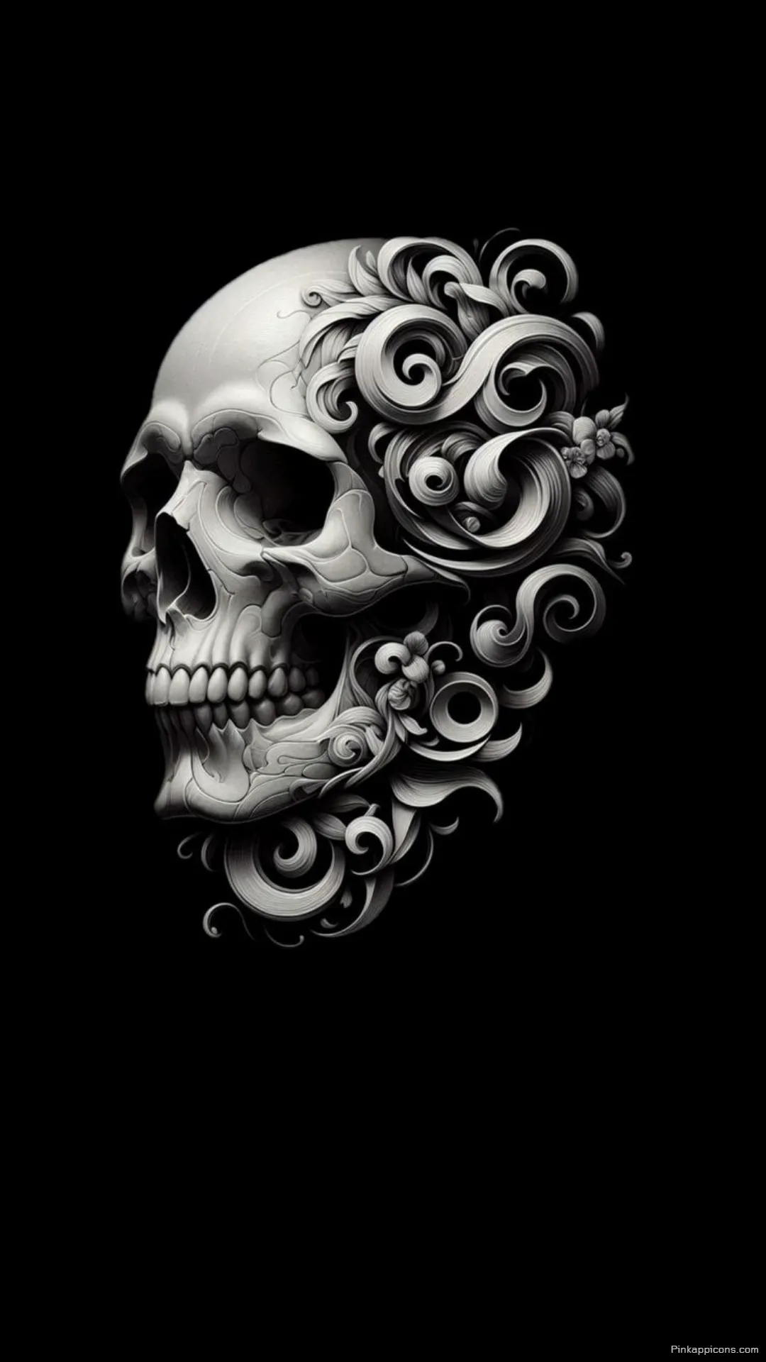 The Dark Beauty A Skull Wallpaper of a Floral and Intricate Skull Design The Dark Beauty A Skull Wallpaper of a Floral and Intricate Skull Design