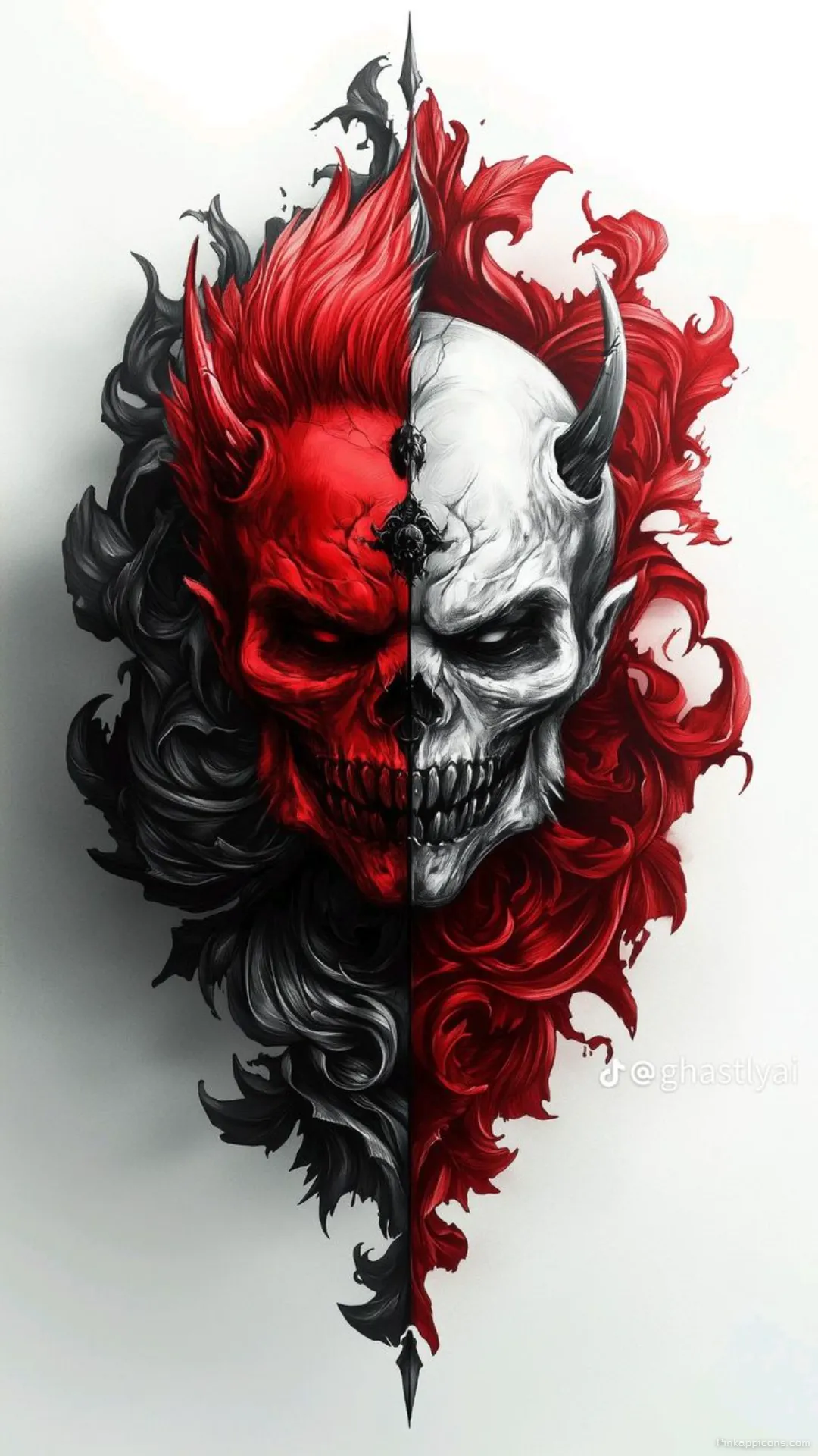 The Devils Grin A Dual Toned Skull Wallpaper with a Demonic Vibe The Devil’s Grin A Dual-Toned Skull Wallpaper with a Demonic Vibe